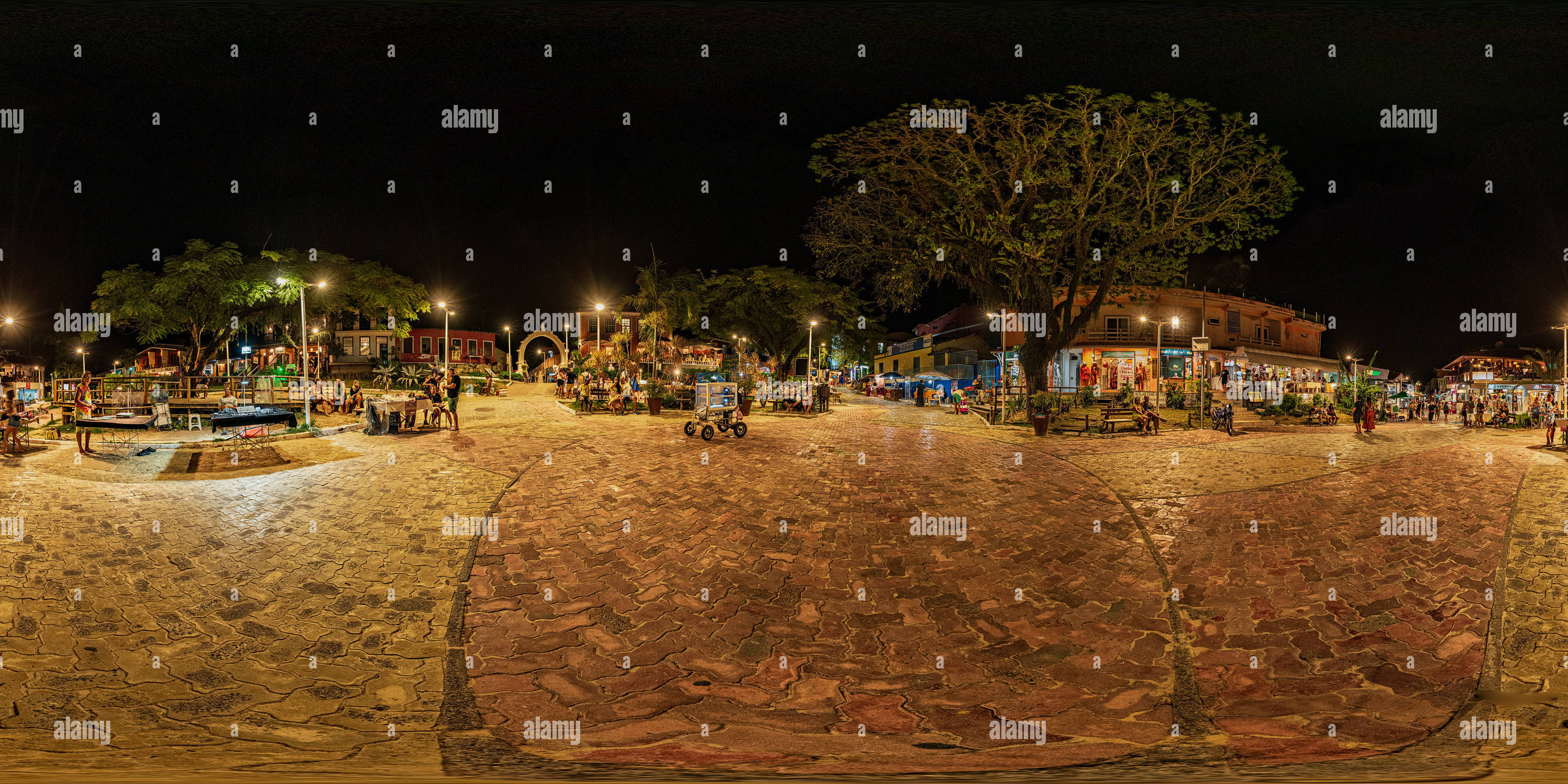 360 degree panoramic view of Enchanting Night at the Central Square of Morro de São Paulo, BA