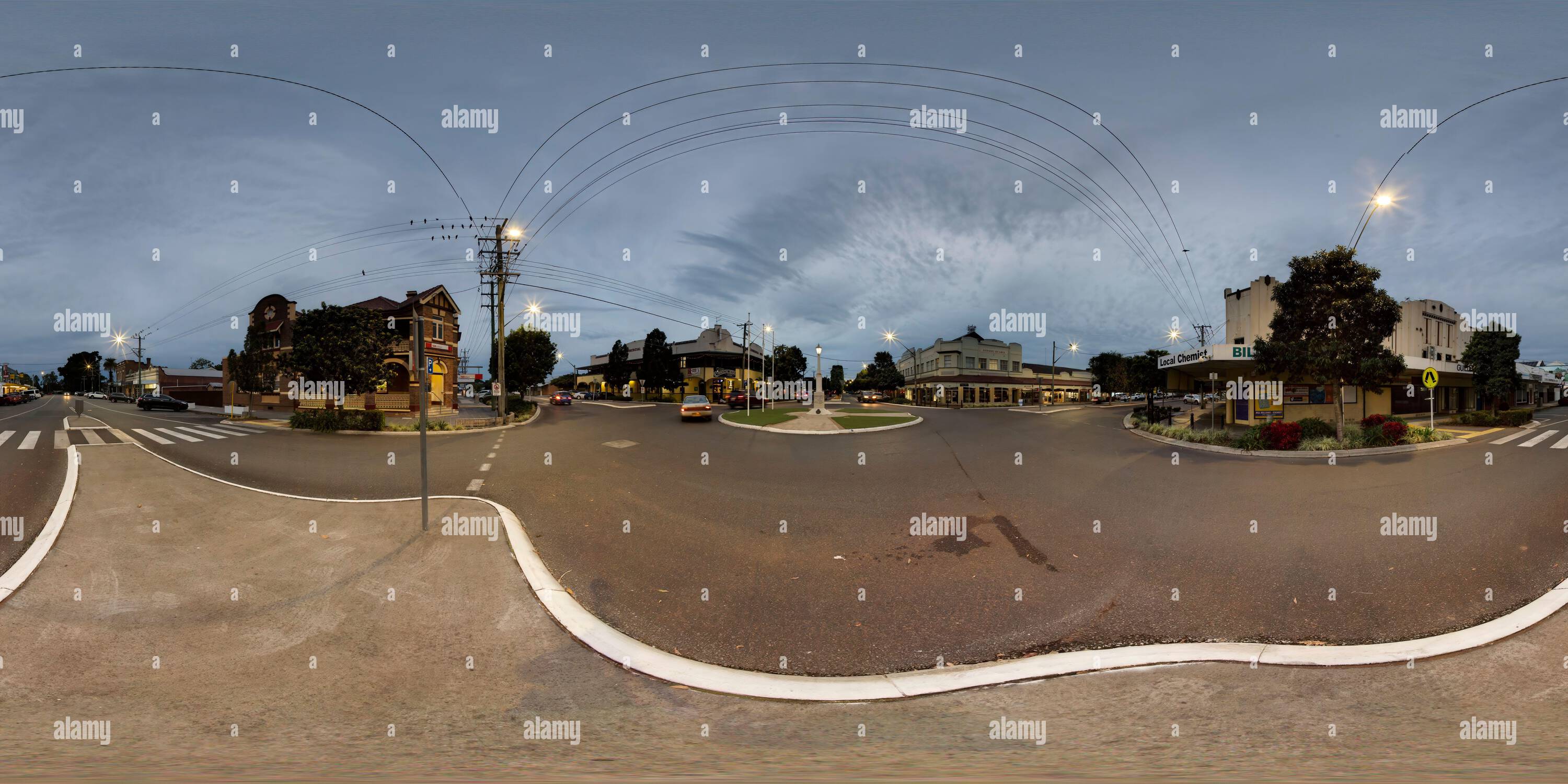 360 degree panoramic view of 360° panorama of Boer War Memorial roundabout Walker and Barker Streets, Casino, Richmond Valley - New South Wales, Australia