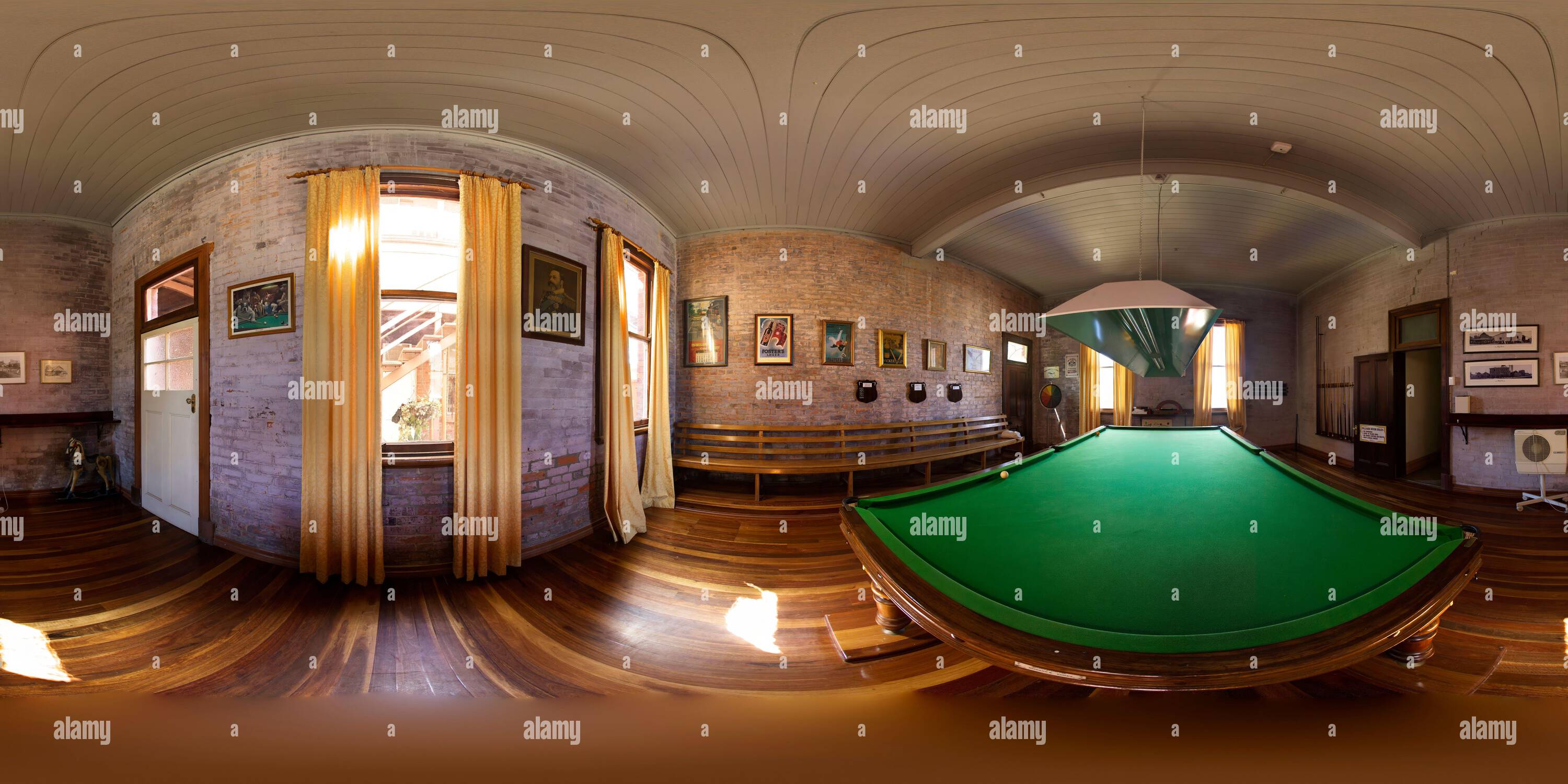 360 degree panoramic view of The billiards room within the Imperial Hotel, located in Ravenswood, Queensland, Australia.