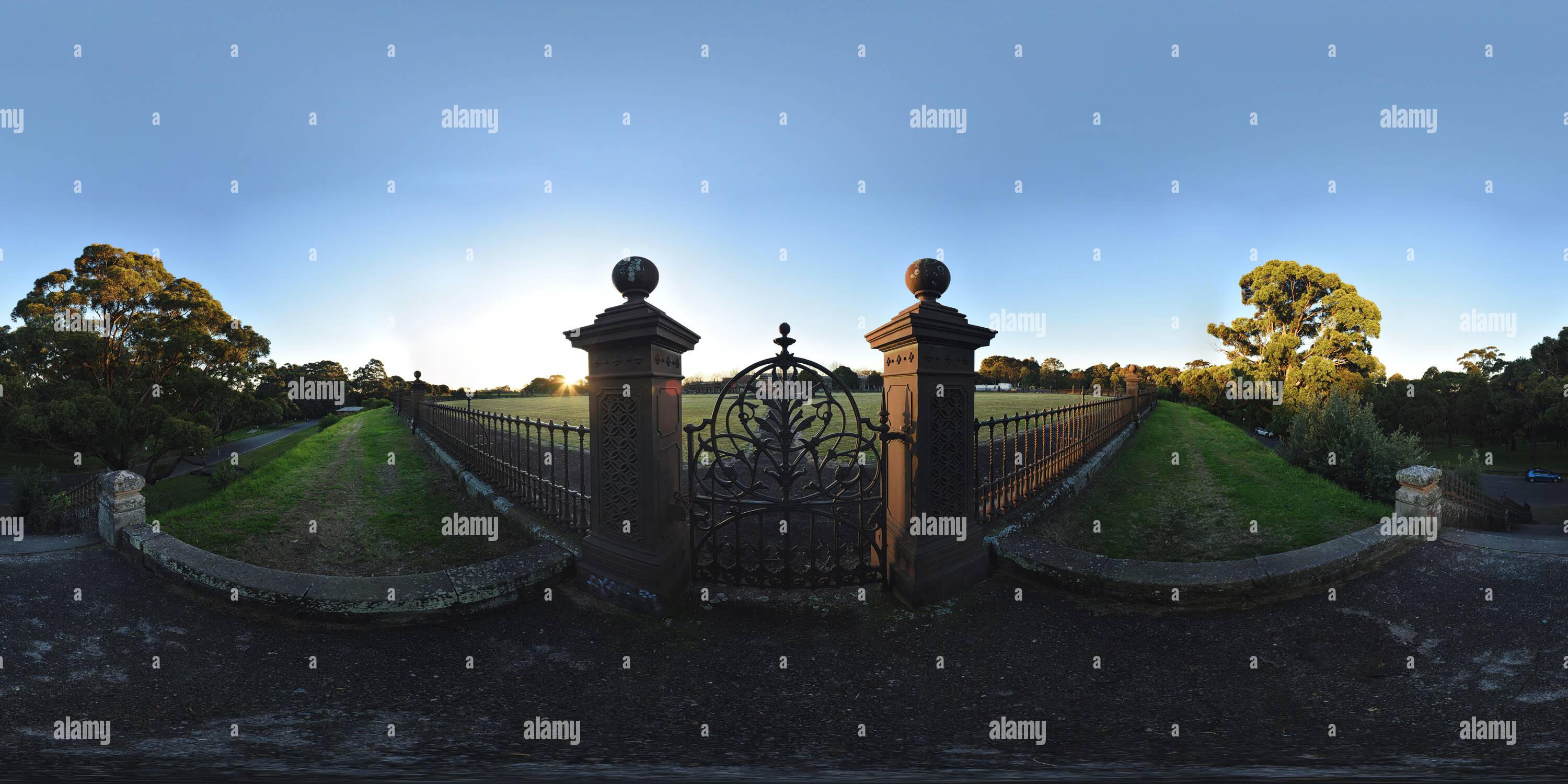 360° view of 360° Panorama The cast iron gate and palisade fence of ...