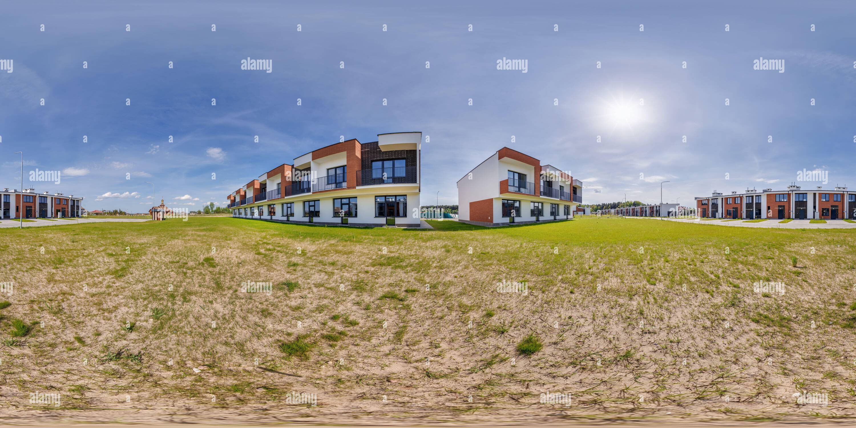 360° view of hdri 360 panorama in low-rise residential townhouse or ...