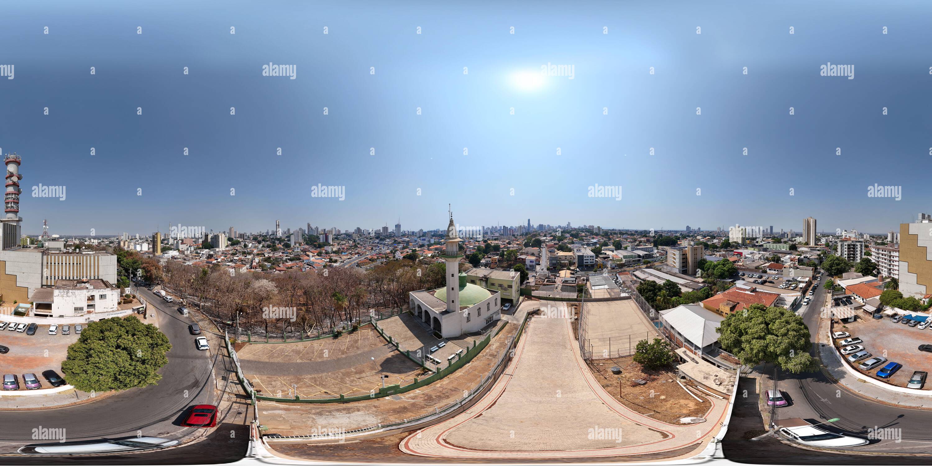 360 degree panoramic view of 360 aerial photo taken with drone of Cuiabá Central Mosque in Cuiabá, Mato Grosso, Brazil