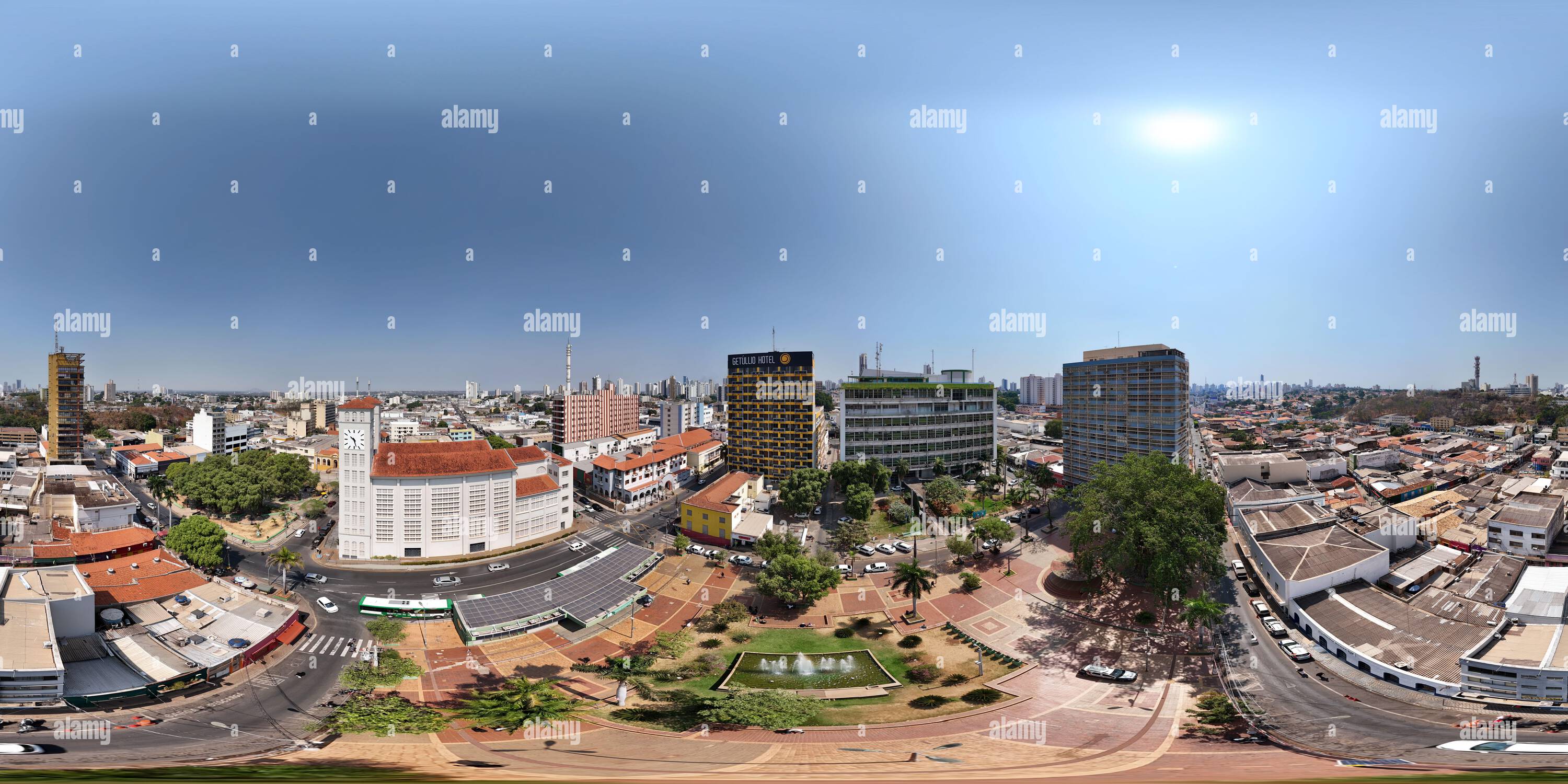 360 degree panoramic view of 360 aerial photo taken with drone of Praça Alencastro in Cuiabá, Mato Grosso, Brazil