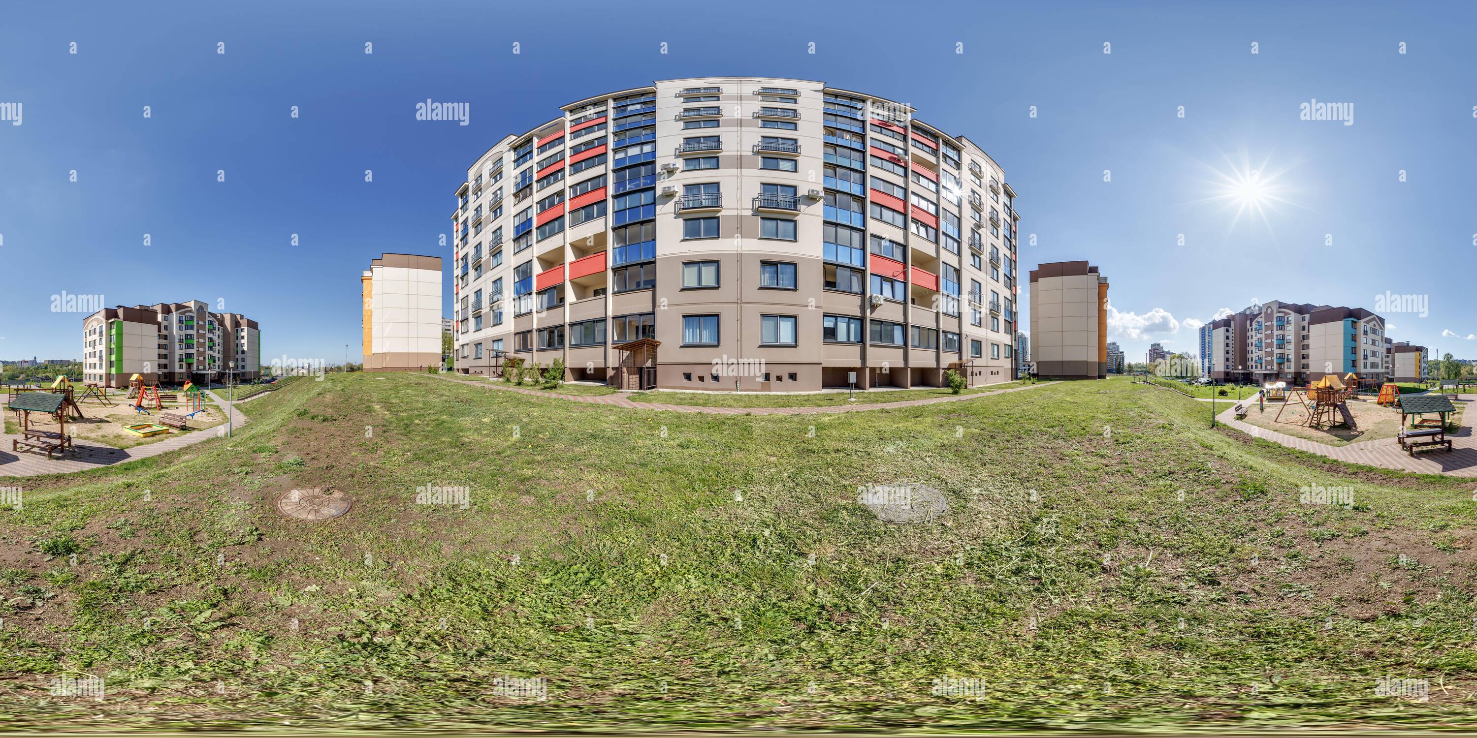 360° view of 360 hdri panorama in middle of modern multi-storey multi ...
