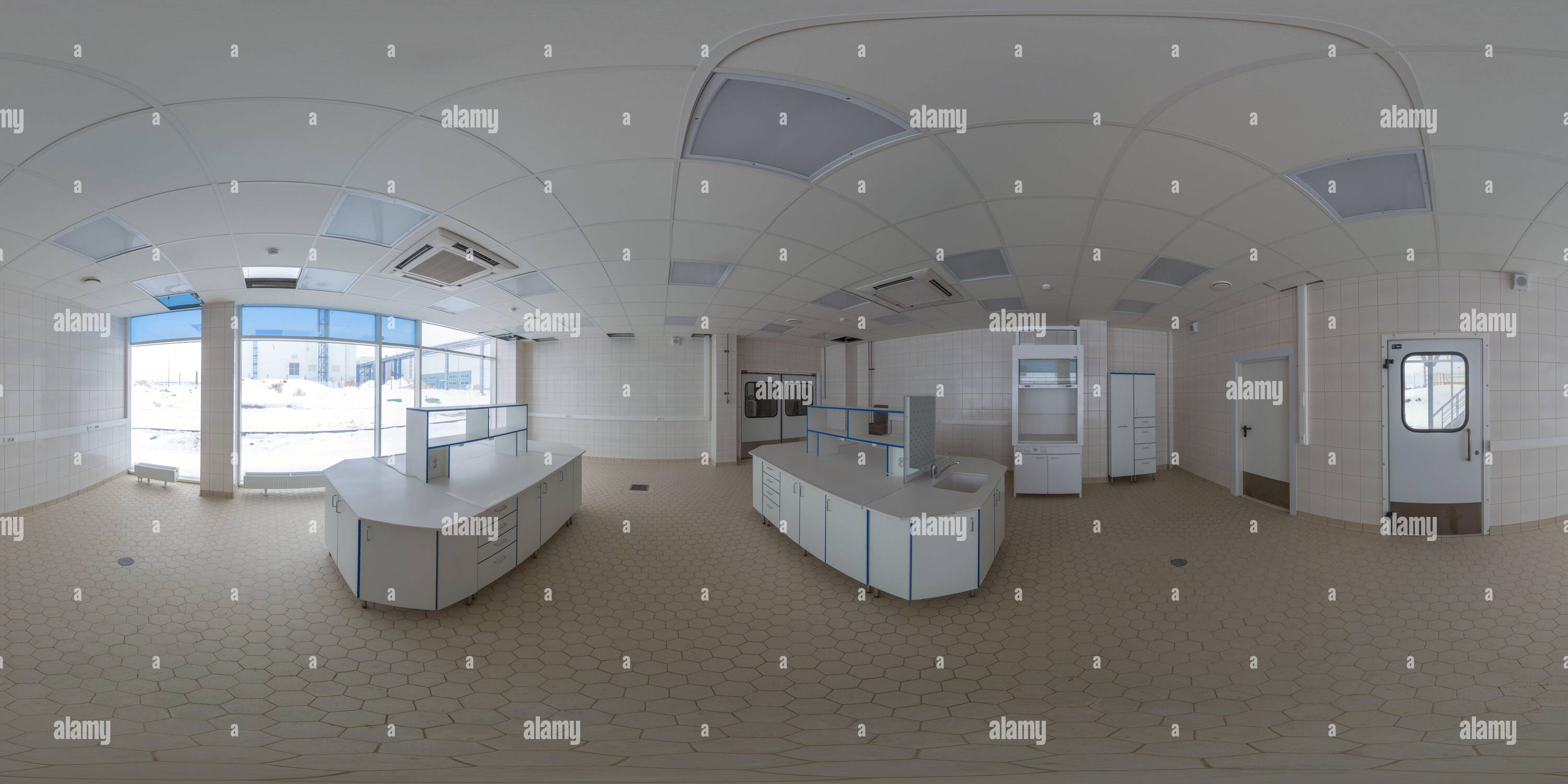 360 degree panoramic view of TULA, RUSSIA - FEBRUARY 11, 2013: Inside of food factory laboratory full spherical panorama in equirectangular projection 360 by 180 degrees