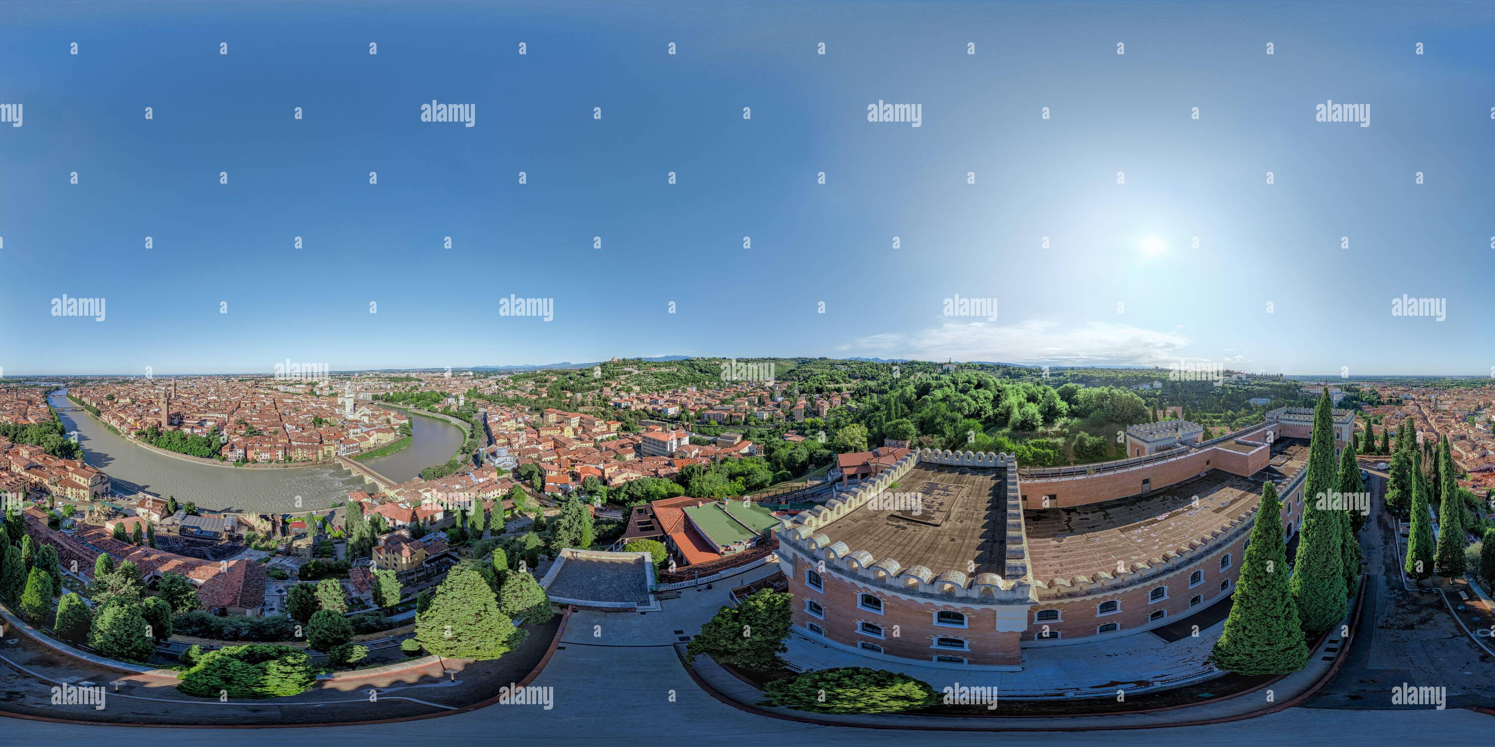 360° view of Spherical panorama of Verona old town and the Adige River ...