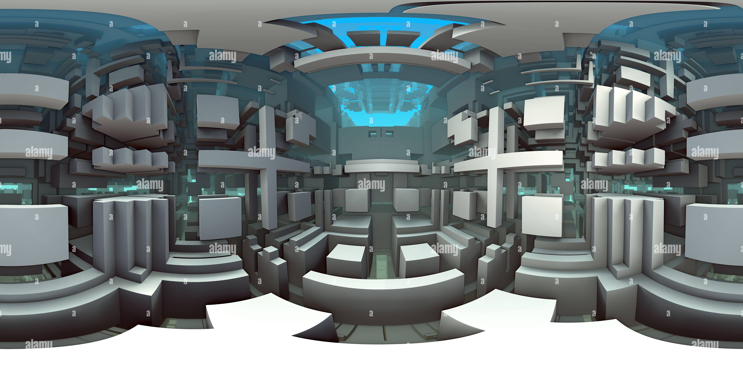 360° view of 360 degree strange alien futuristic cyberpunk complex ...