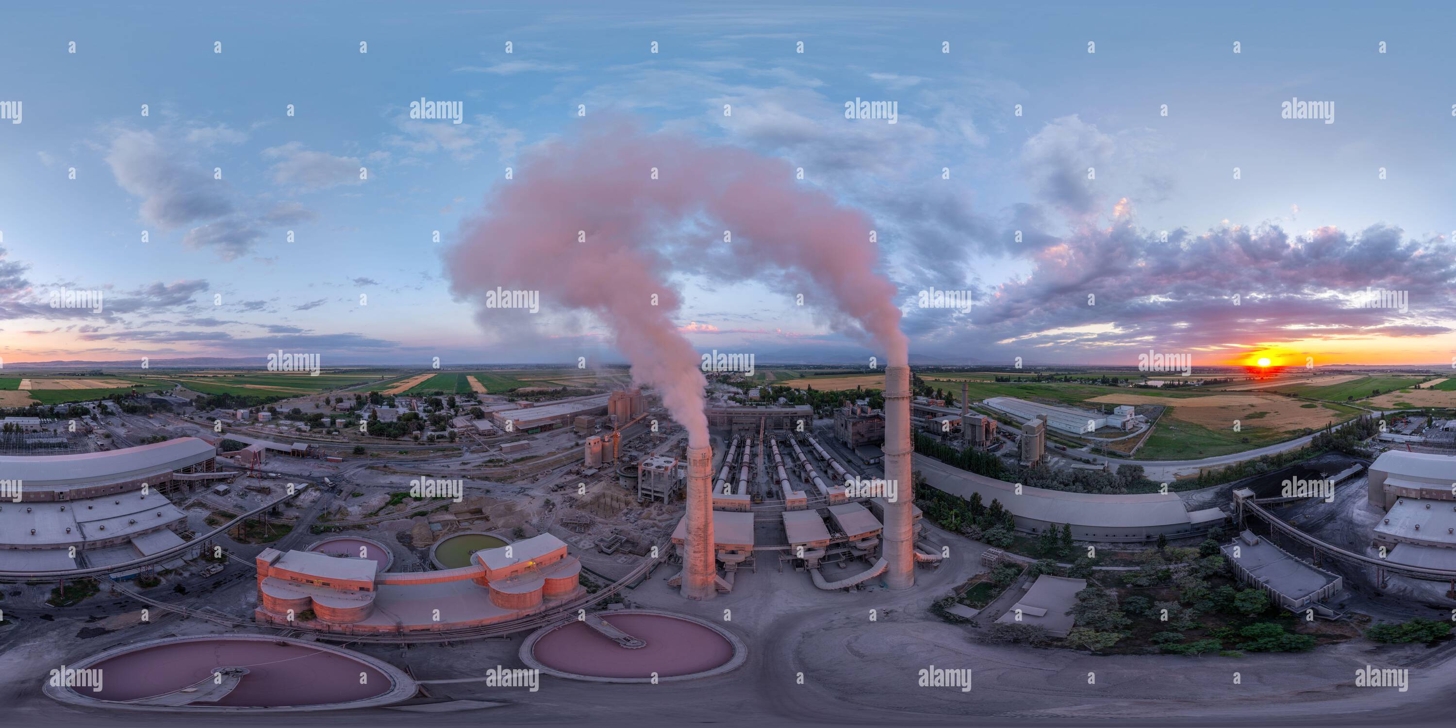 Aerial Projection 360° view of Aerial view captures sprawling cement plant from above ...