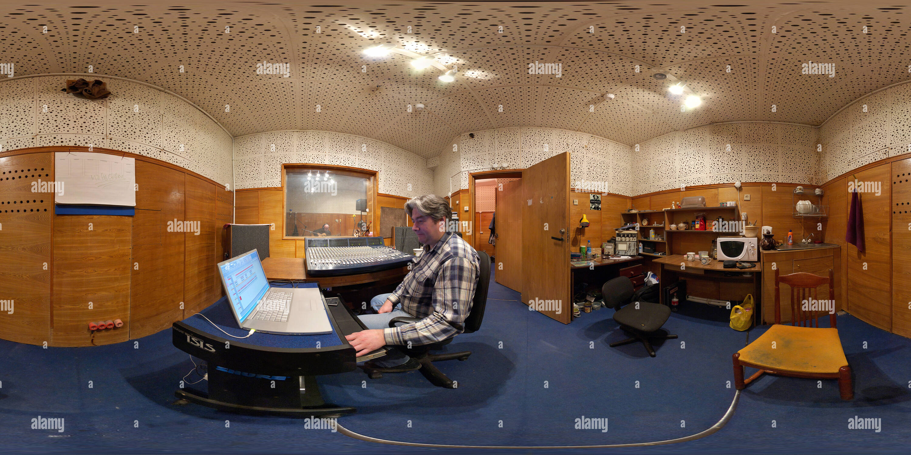 Modern recording studio control room 360 degree panorama Stock