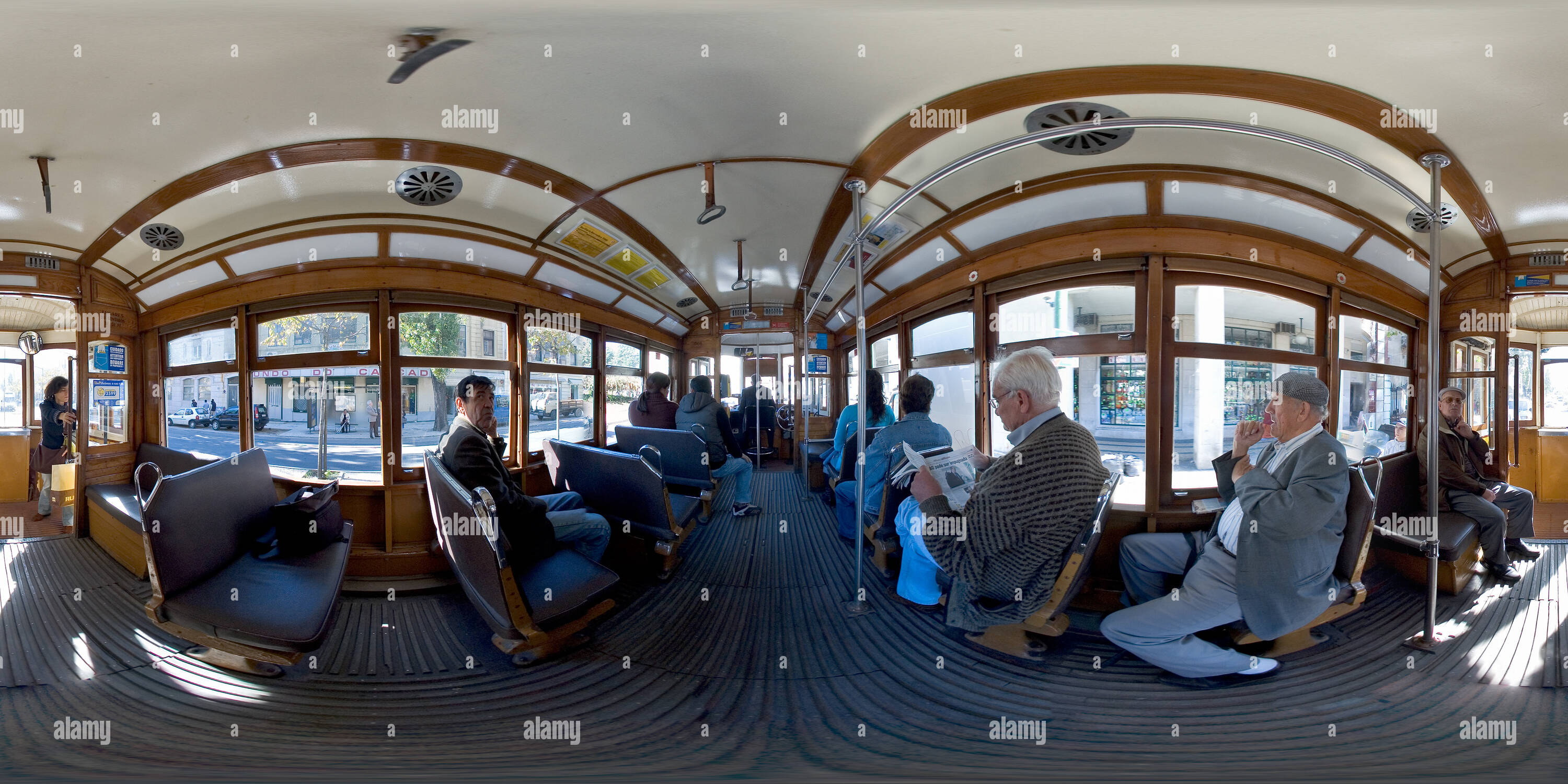360 degree panoramic view of Inside of Tram