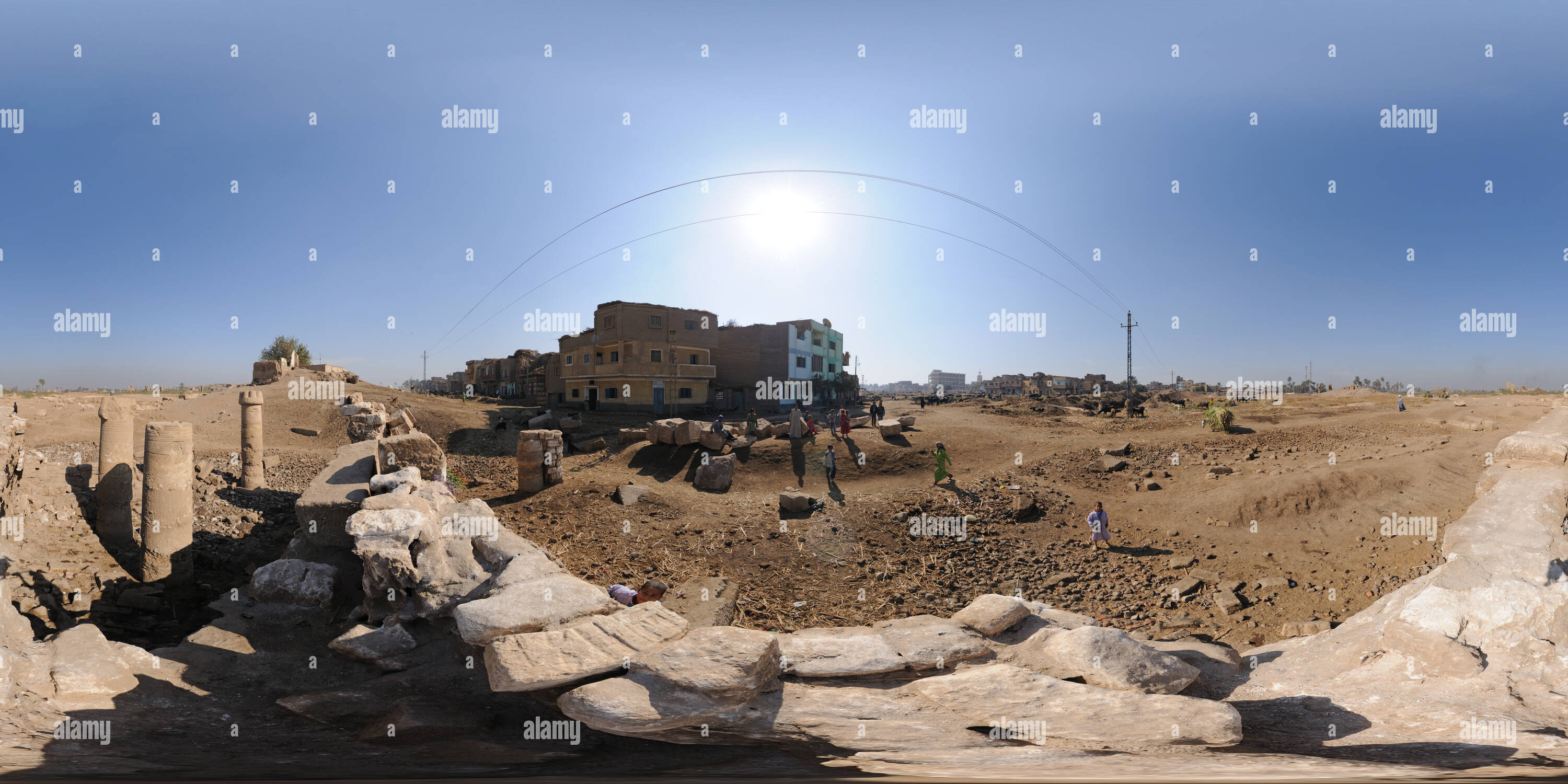 360 degree panoramic view of Hermopolis temple and El Ashmunein village