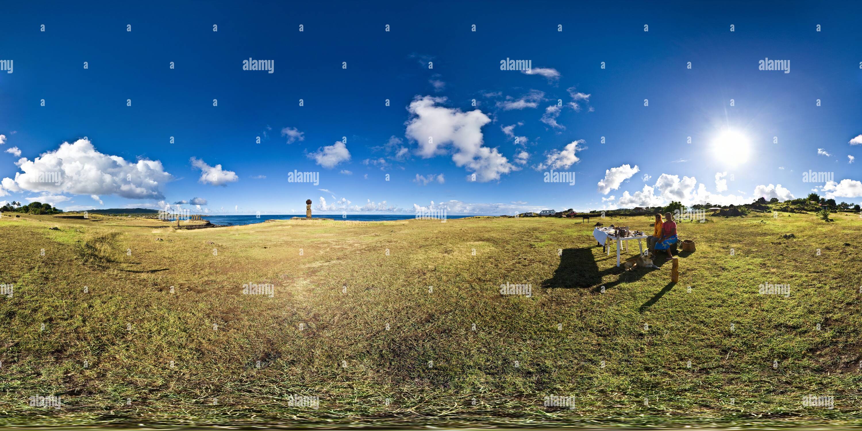 360 degree panoramic view of Tahai Hanga Kio E At Sunrise With Rapa Nui Women