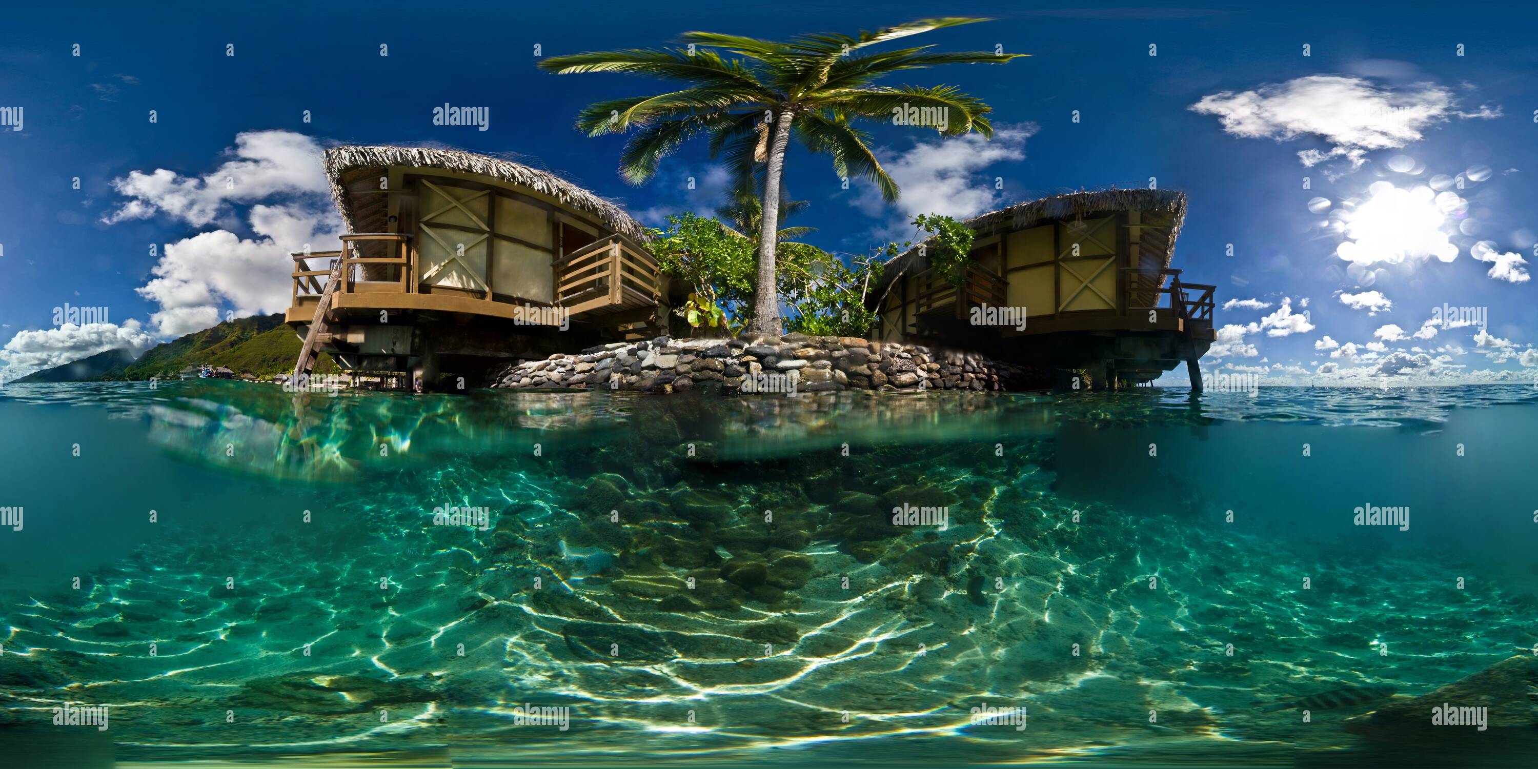 360 degree panoramic view of Halfway Water : Between the OverWater bungalows