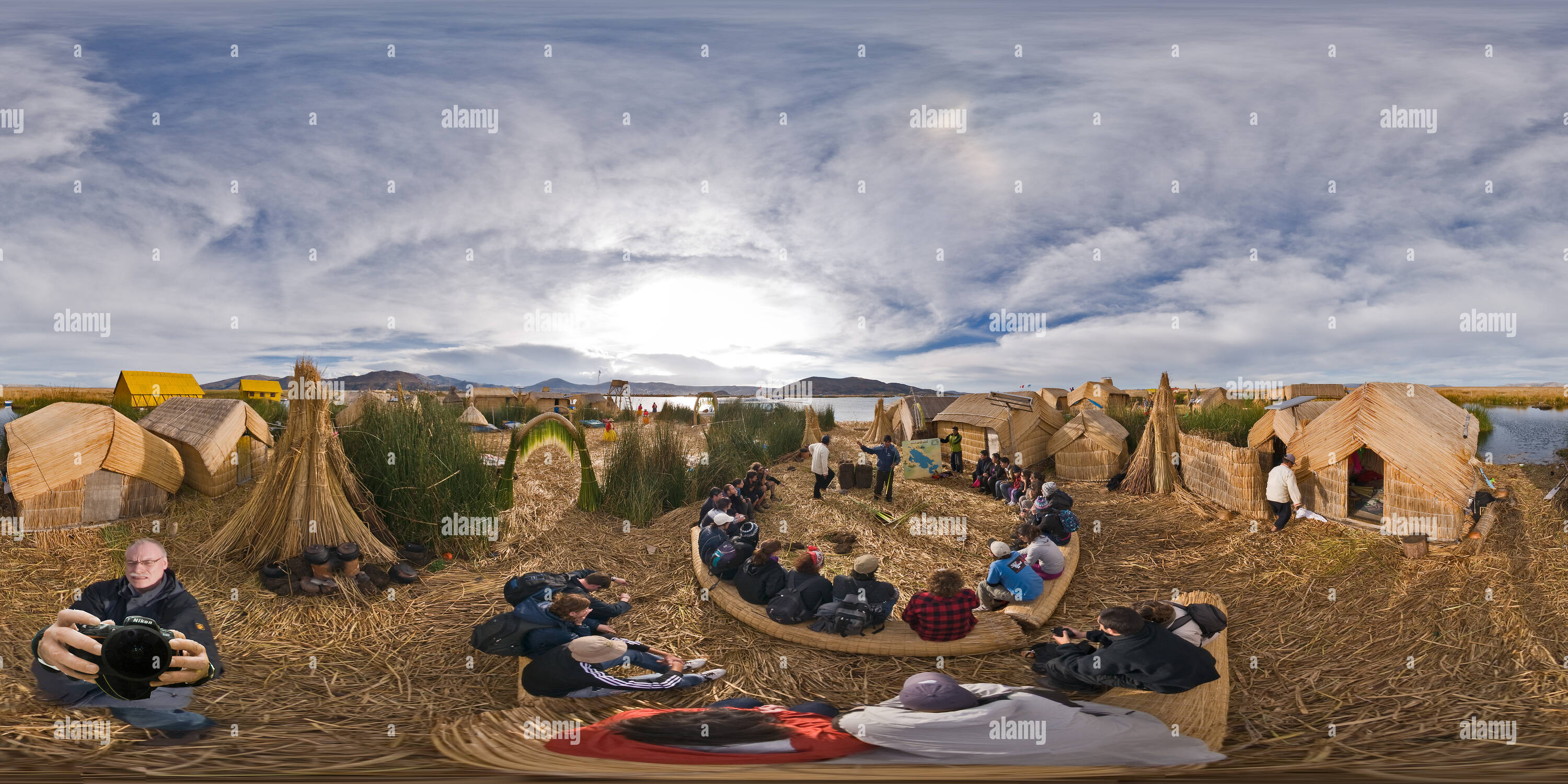360 degree panoramic view of Floating Island Lake Titicaca