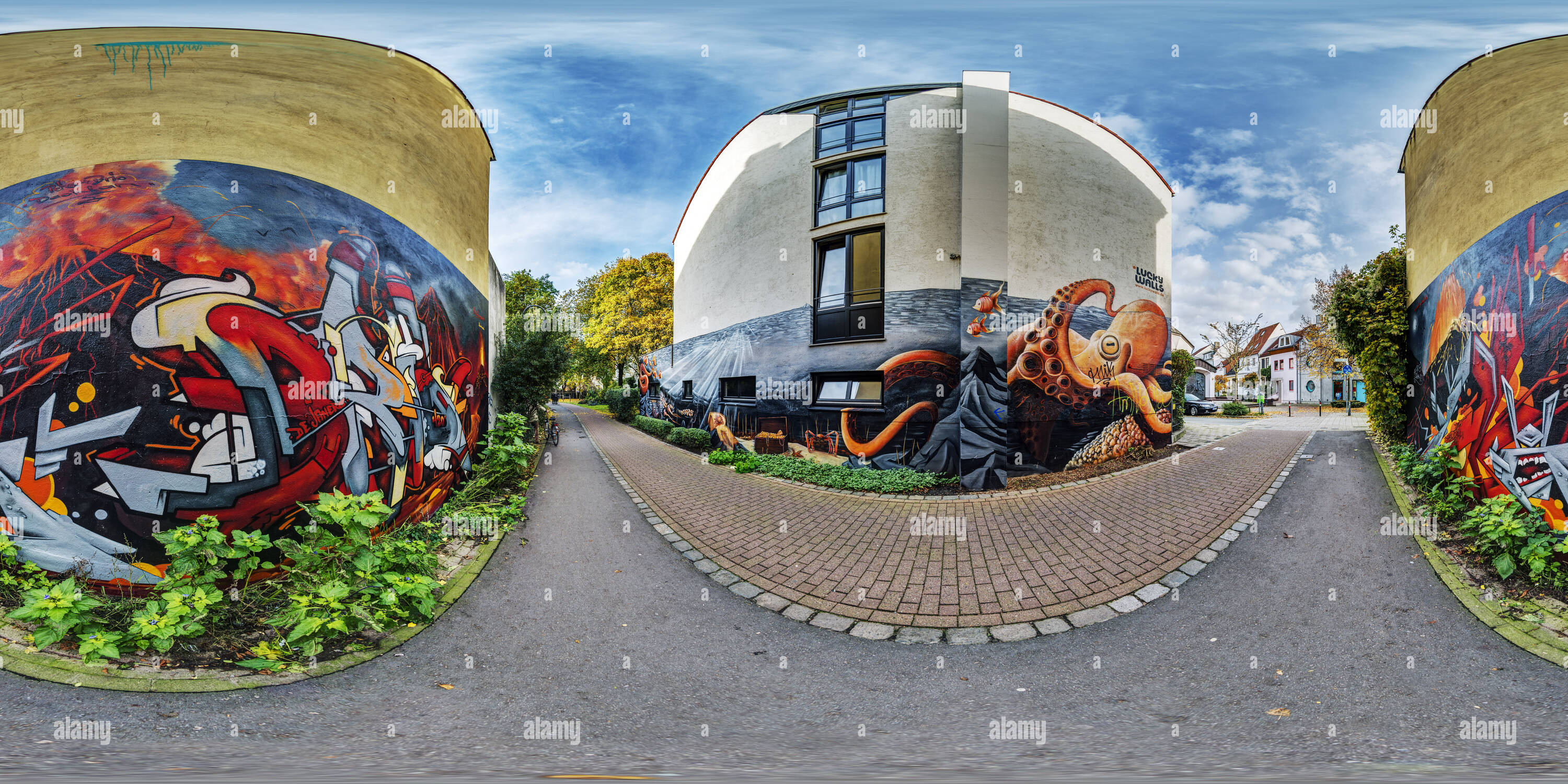 360 degree panoramic view of Bremen Imre Nagy Weg Graffiti