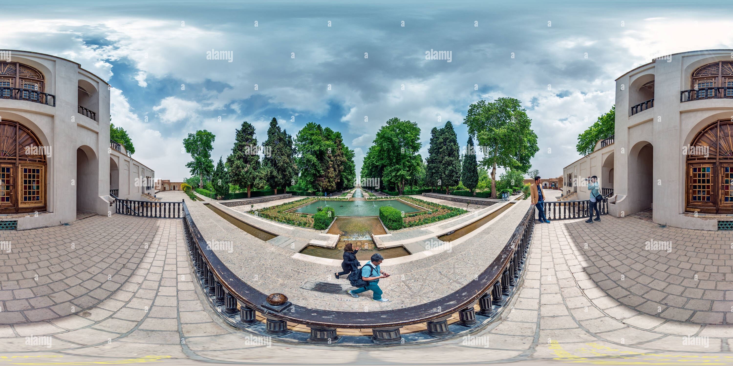 360 degree panoramic view of Historical Shahzadeh Garden Mahan Iran Kerman