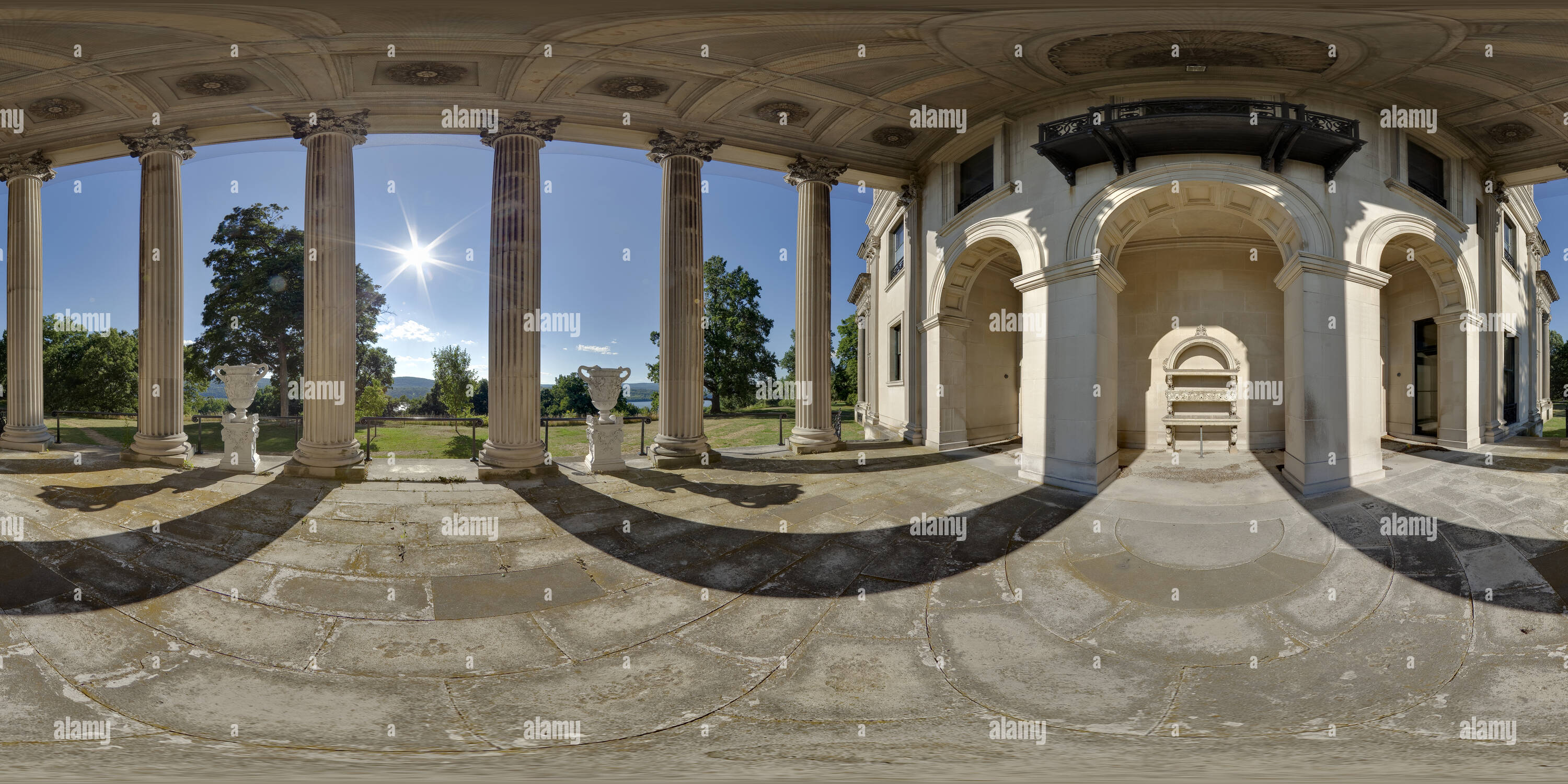360 degree panoramic view of Rear Portico Vanderbilt Mansion Hyde Park NY