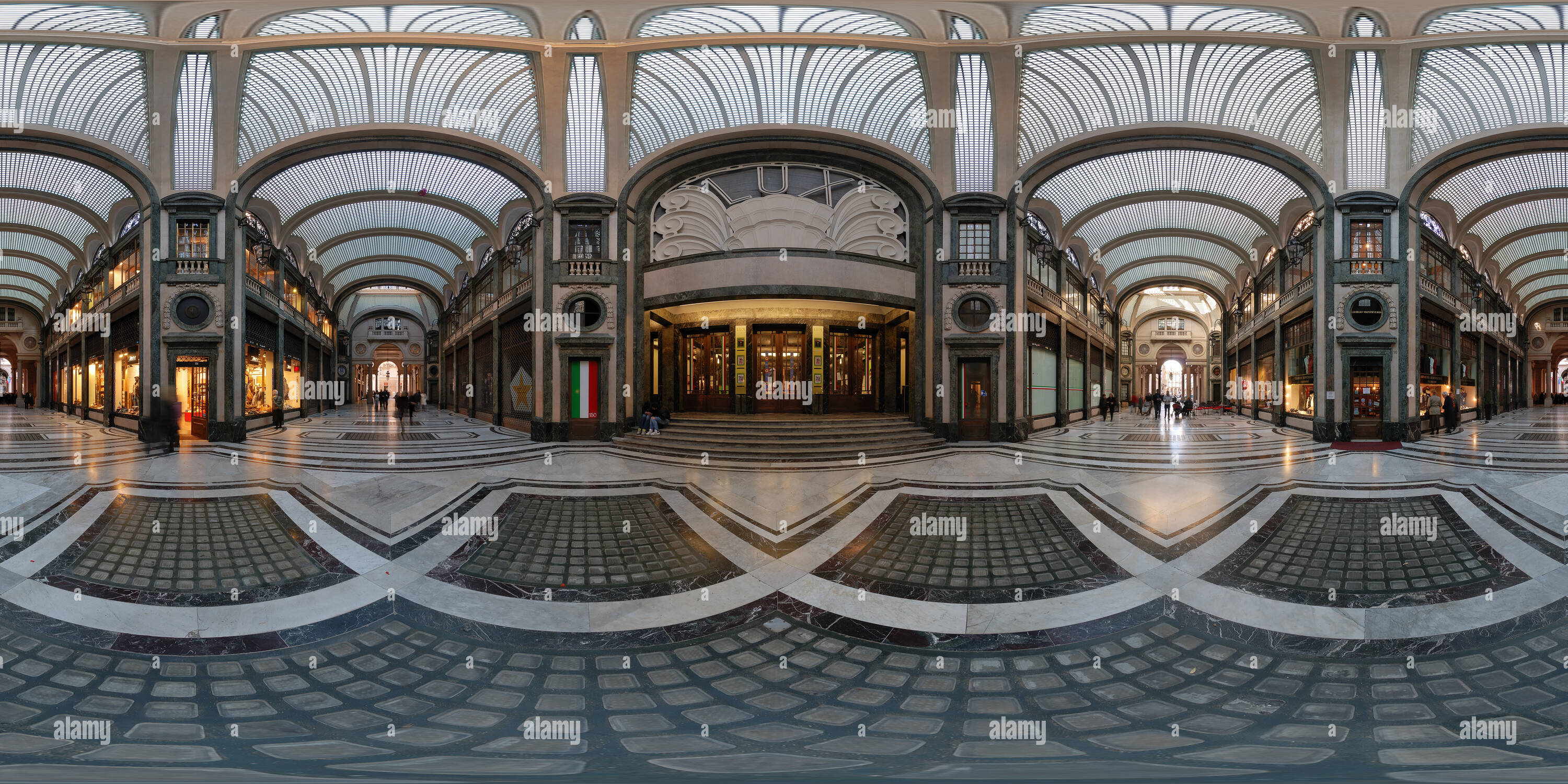 360 degree panoramic view of Galleria San Federico and cinema Lux