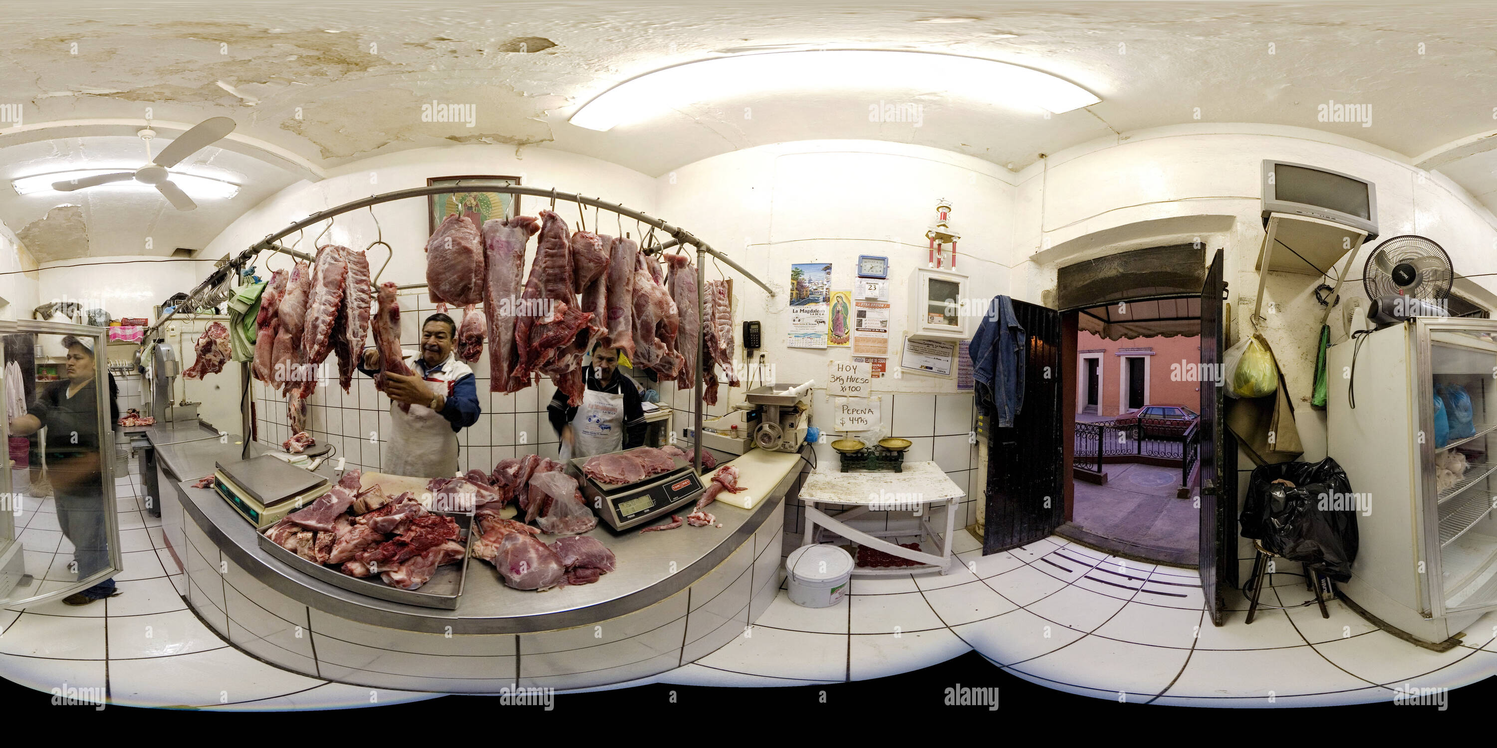 360° view of Butchers and their Meat Alamy