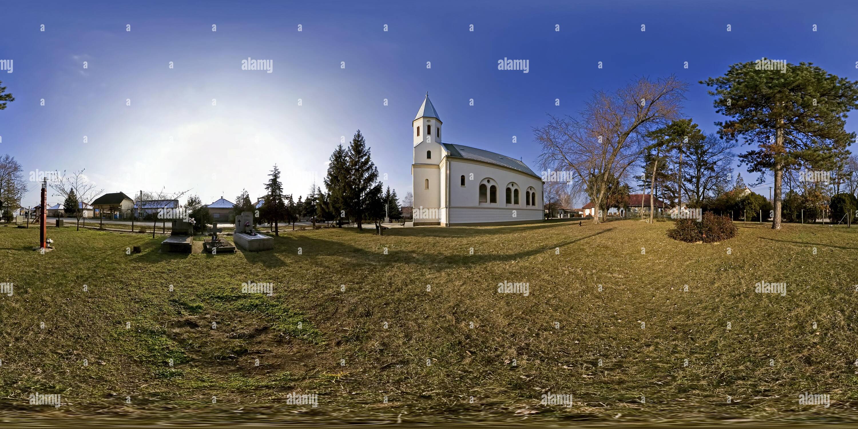 360 degree panoramic view of Small Blessed Virgin Catholic church park