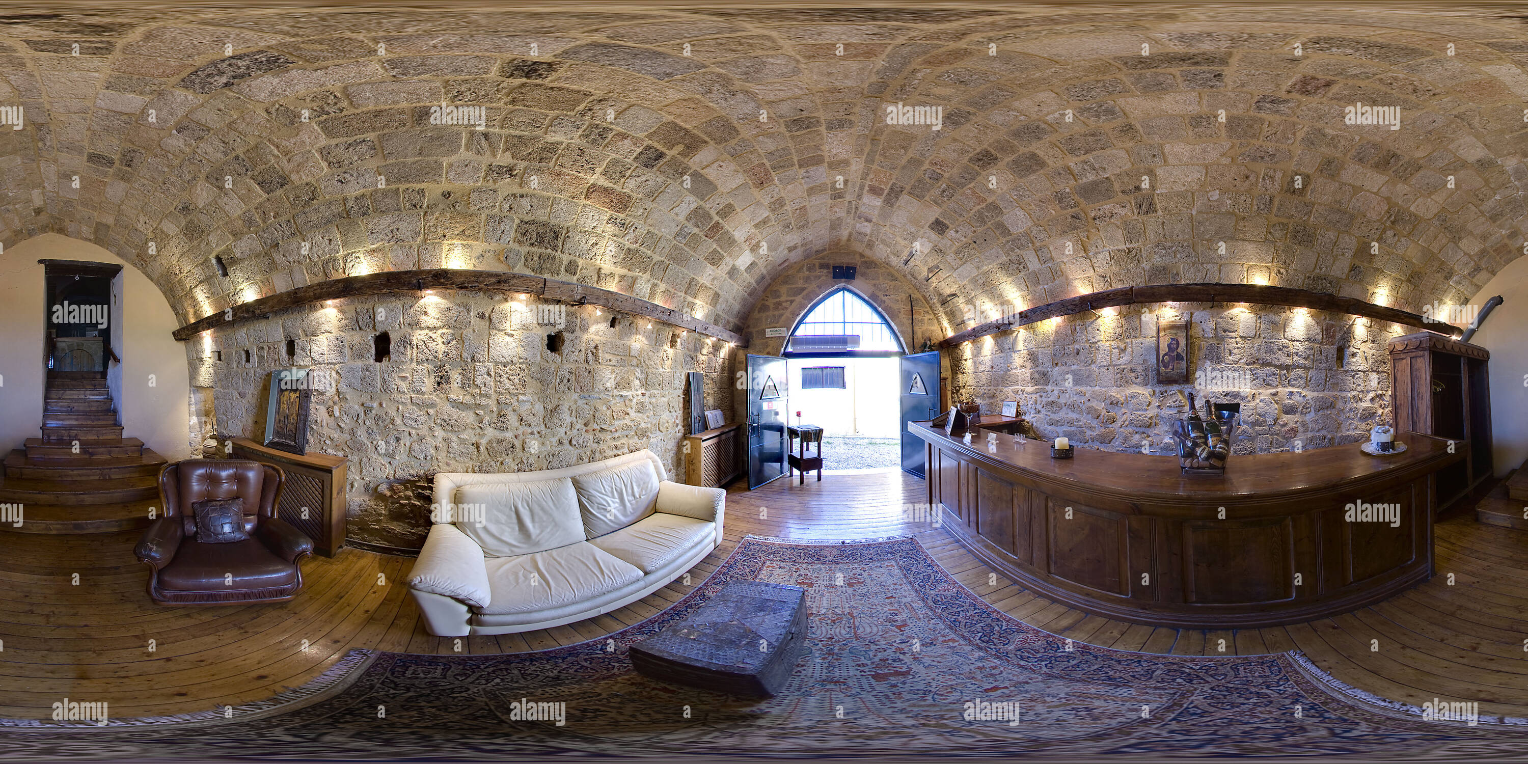 360 degree panoramic view of 'Fotis Melathron gourmet restaurant - Medieval town - Rhodes - Greece'