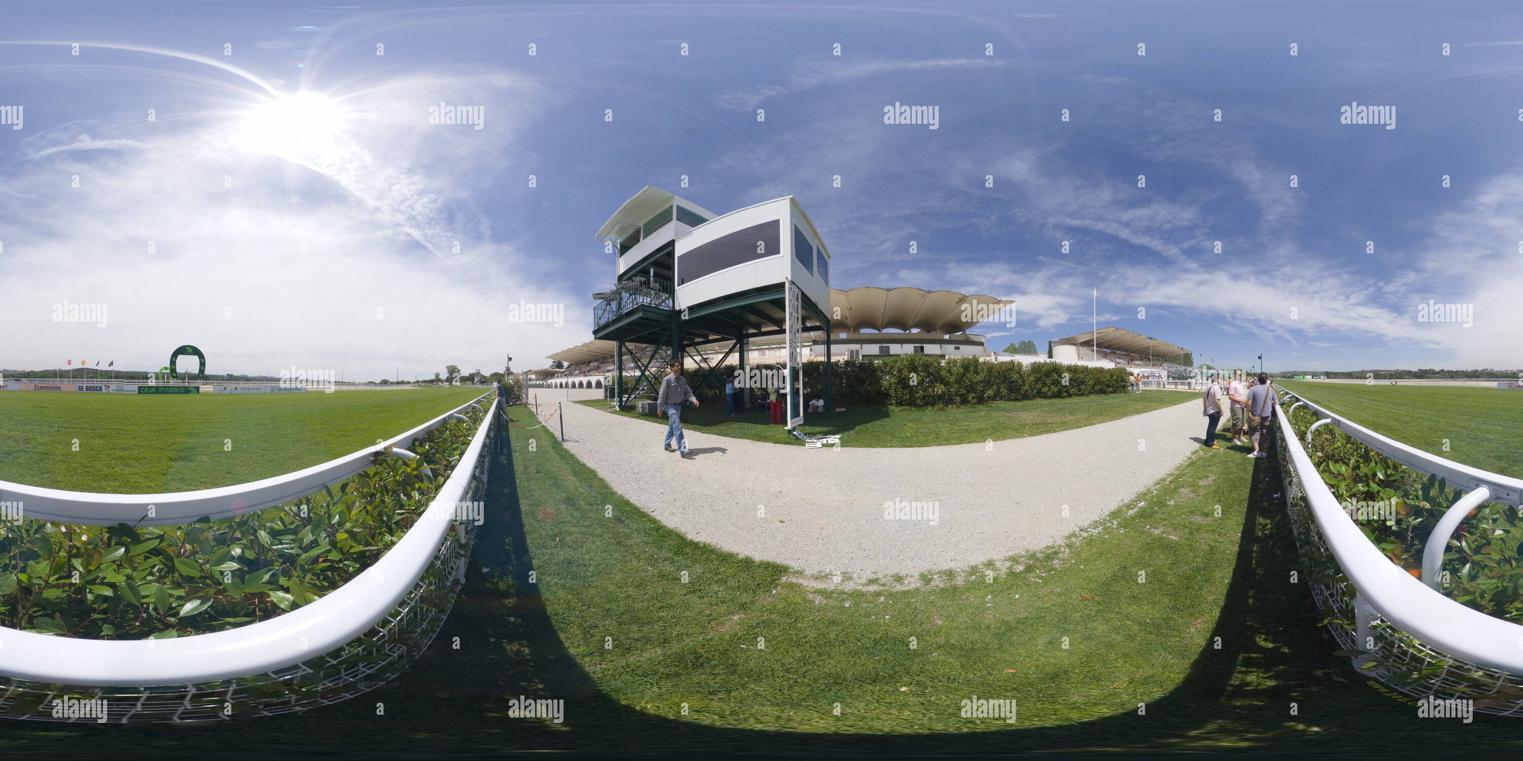 360 degree panoramic view of A horse racing evening