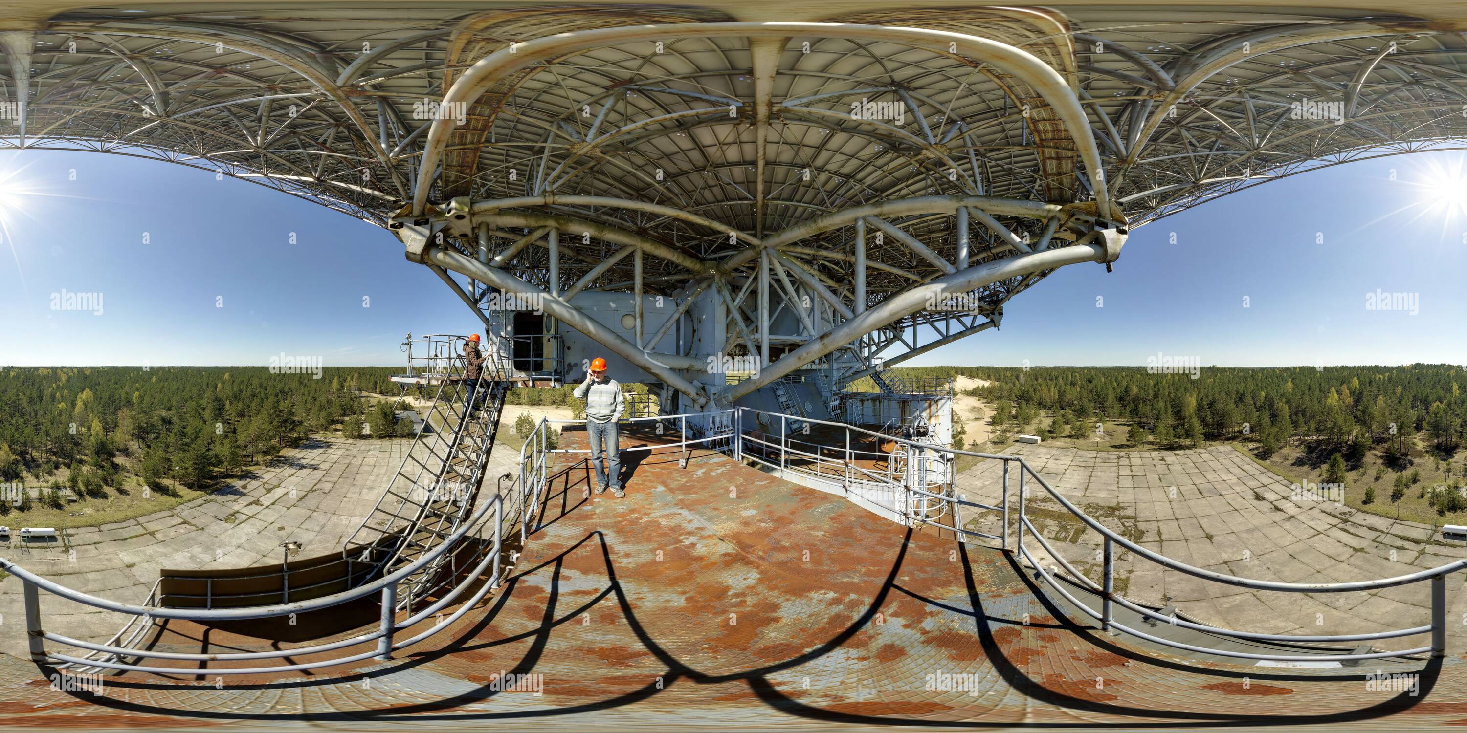 360 degree panoramic view of Soviet time radio telescope in Irbene, Latvia