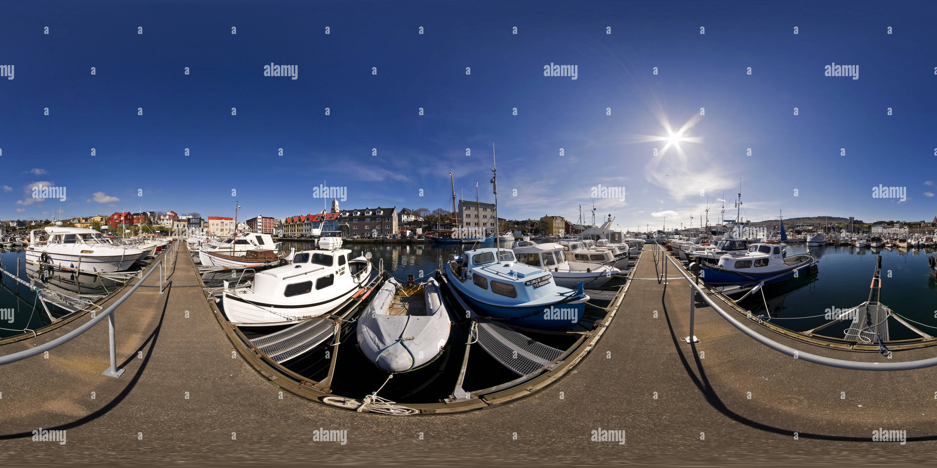 360 degree panoramic view of Small Boats At The Harbour Of Torshavn (Vagsbotn)