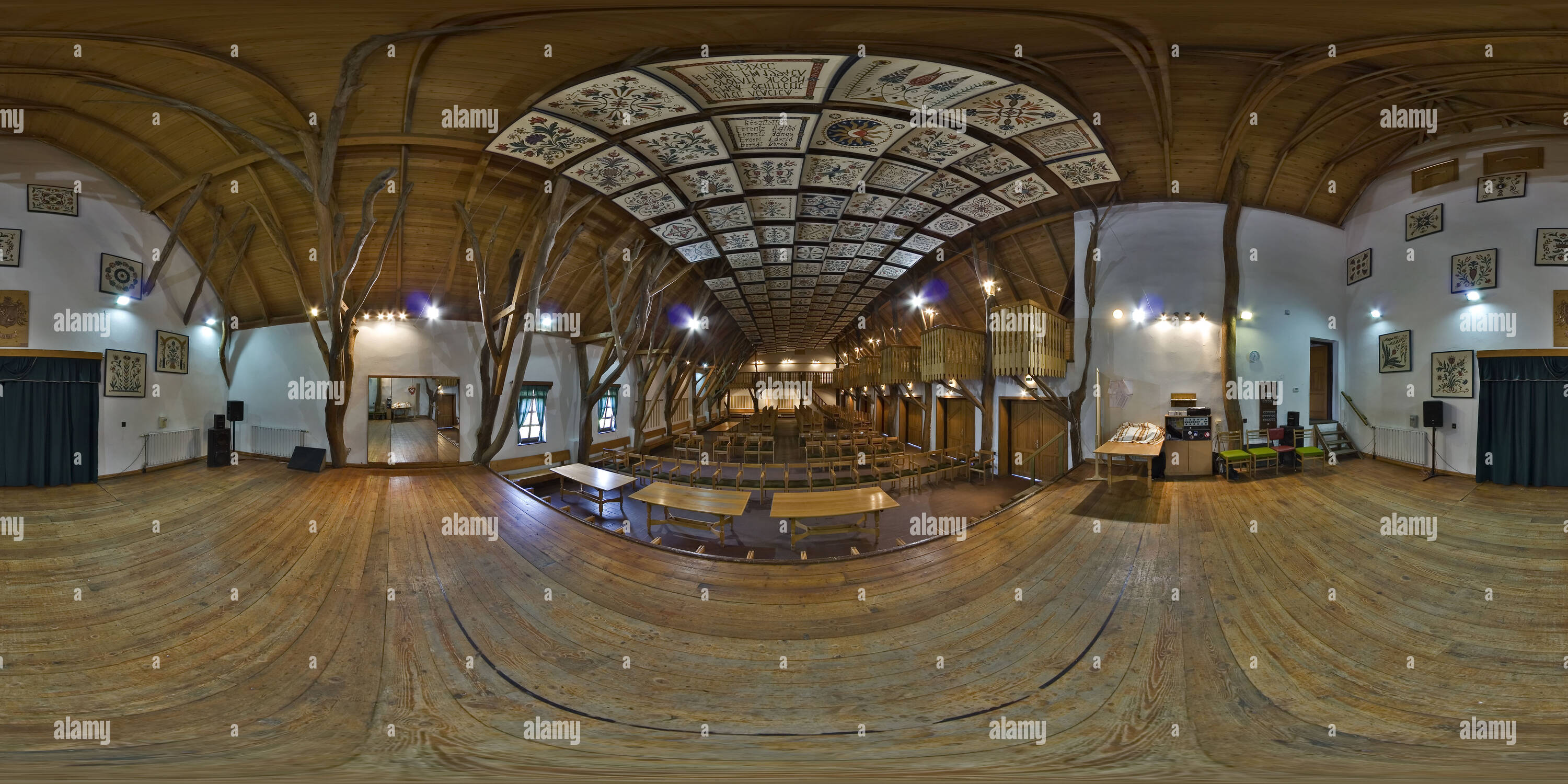 360 degree panoramic view of Cultural centre theatre hall - planning Imre Makovecz