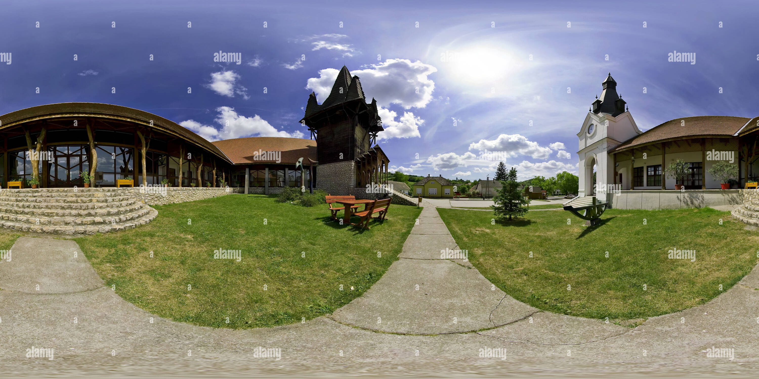 360 degree panoramic view of Community centre - yard - planning Imre makovecz