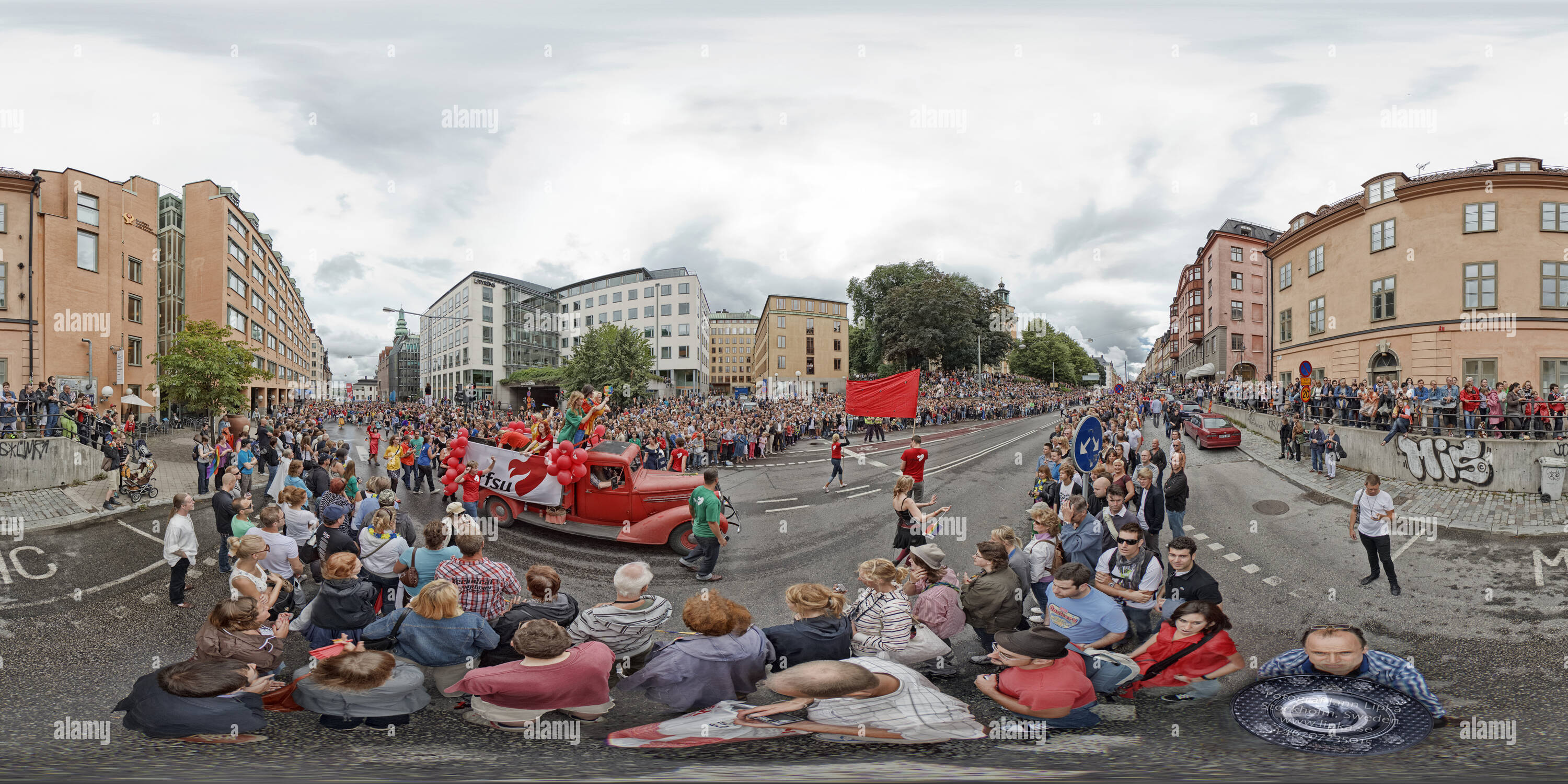 360 degree panoramic view of RFSU truck during Pride 2009 parade in Stockholm