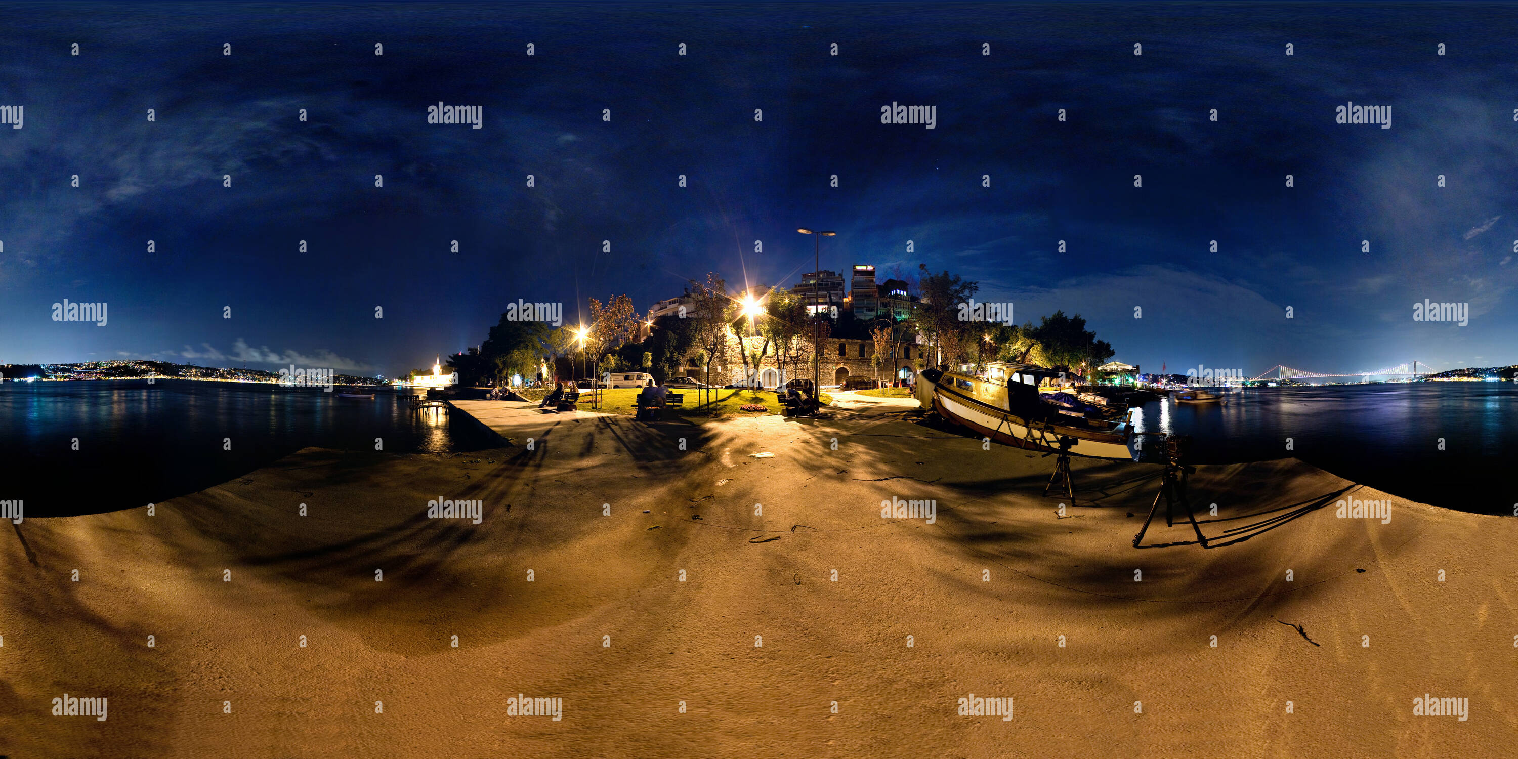 360 degree panoramic view of Bosphorus Night View from Cengelkoy