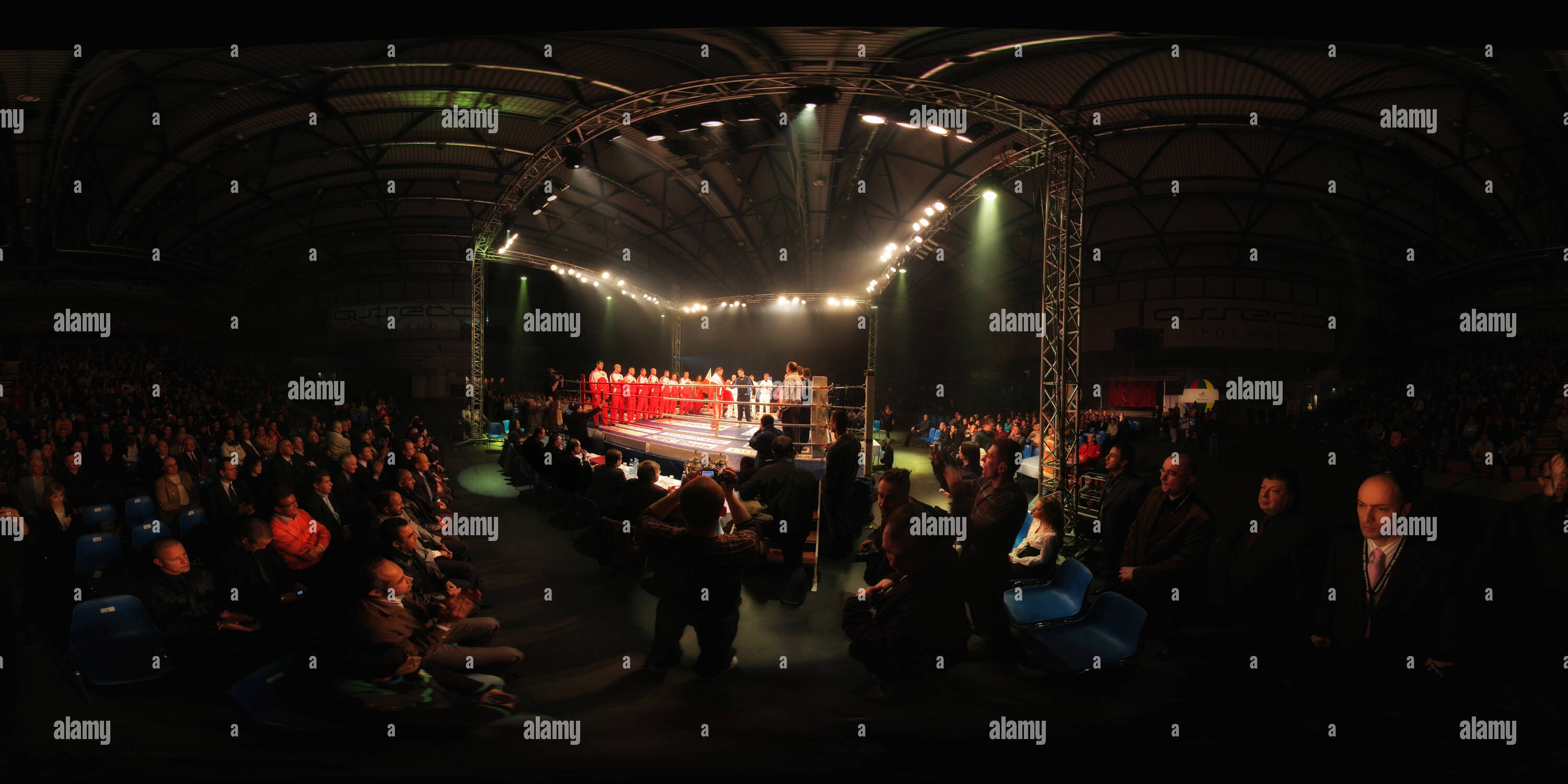 360 degree panoramic view of Boxing Fight Poland-Katar the beginning