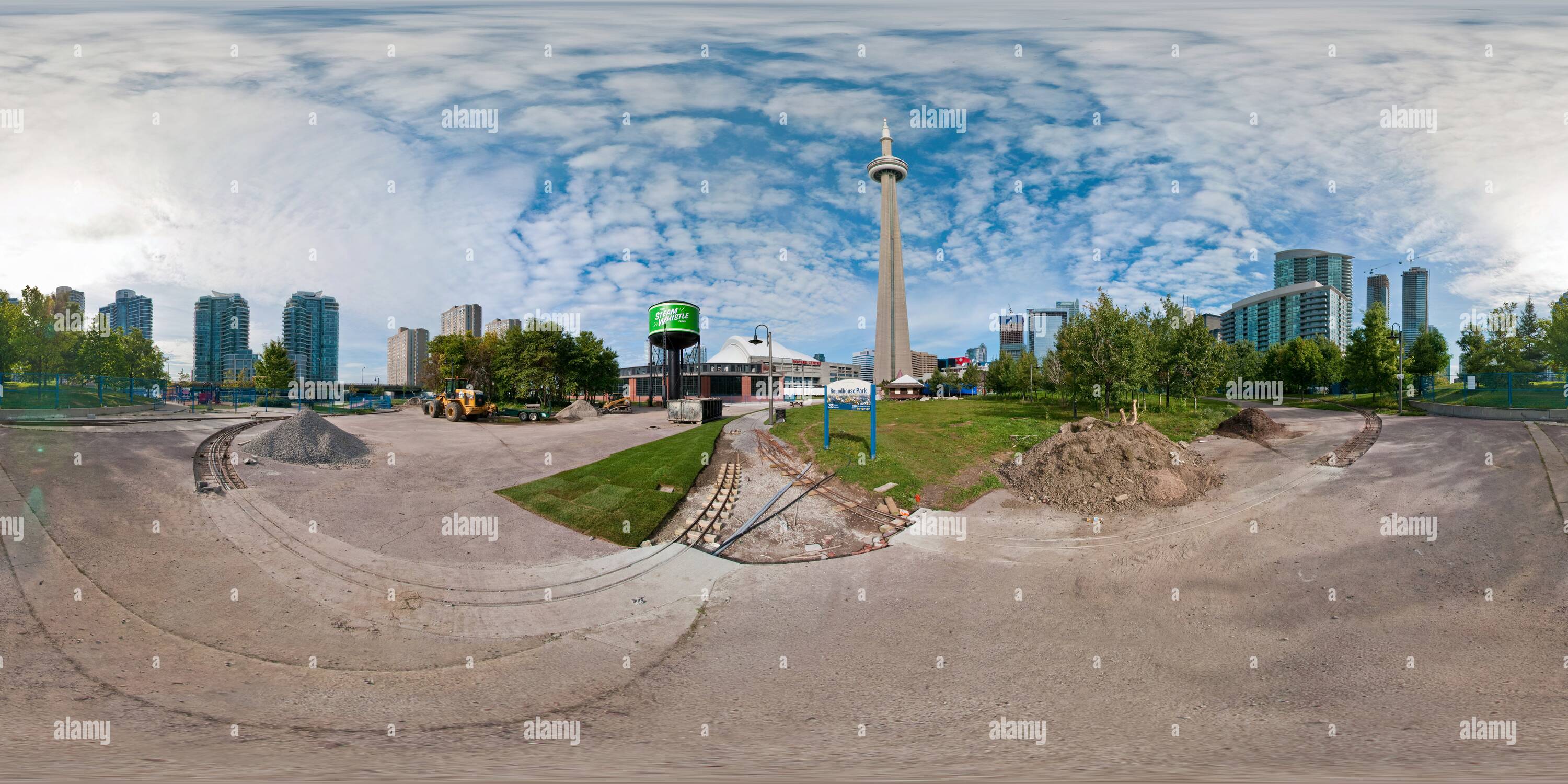 360 degree panoramic view of Roundhouse Park Toronto