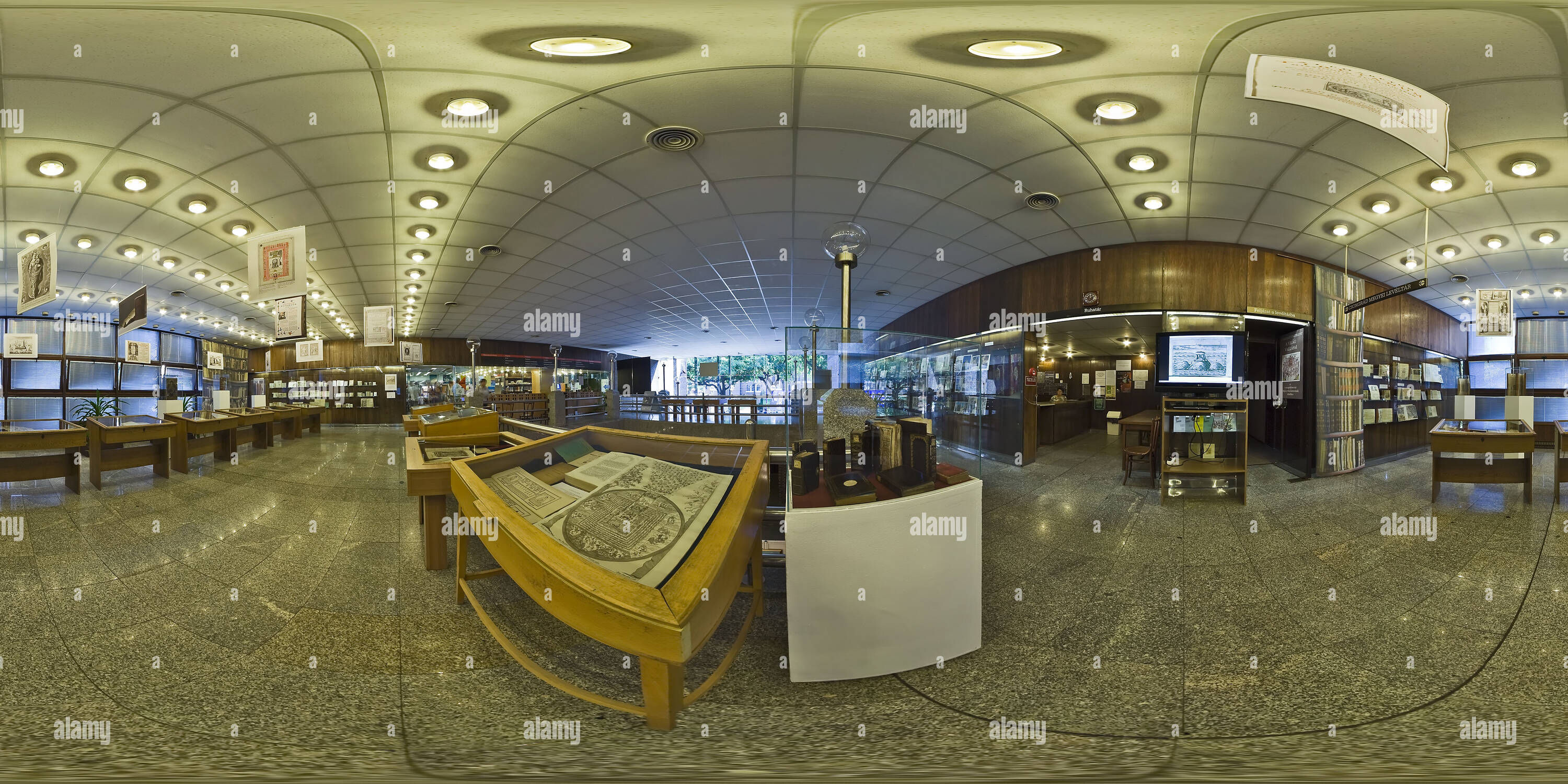 360 degree panoramic view of Somogyi library foyer exhibition