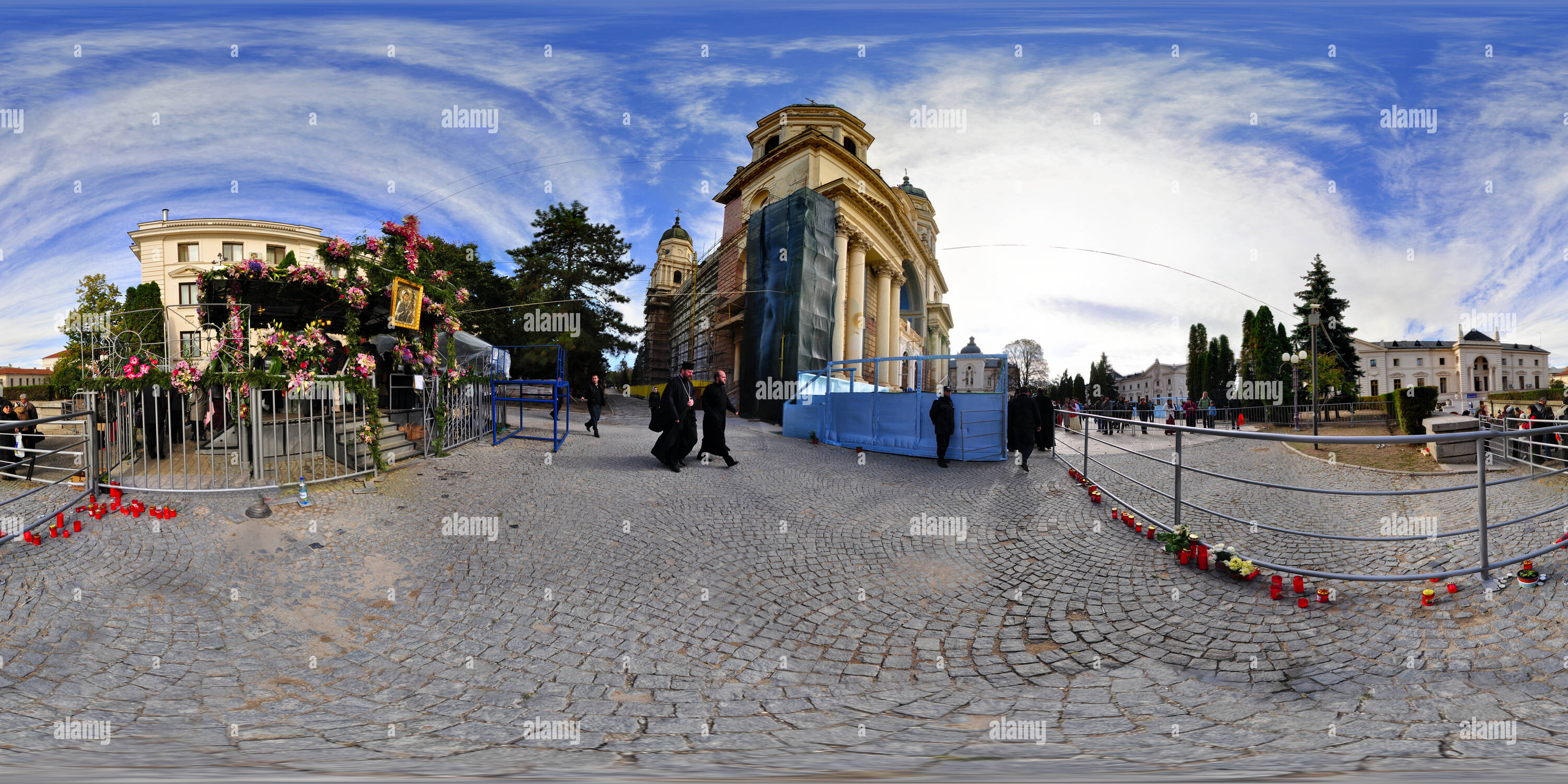 360 degree panoramic view of Pilgrims on the Pious Saint Parascheva's relics in Iasi