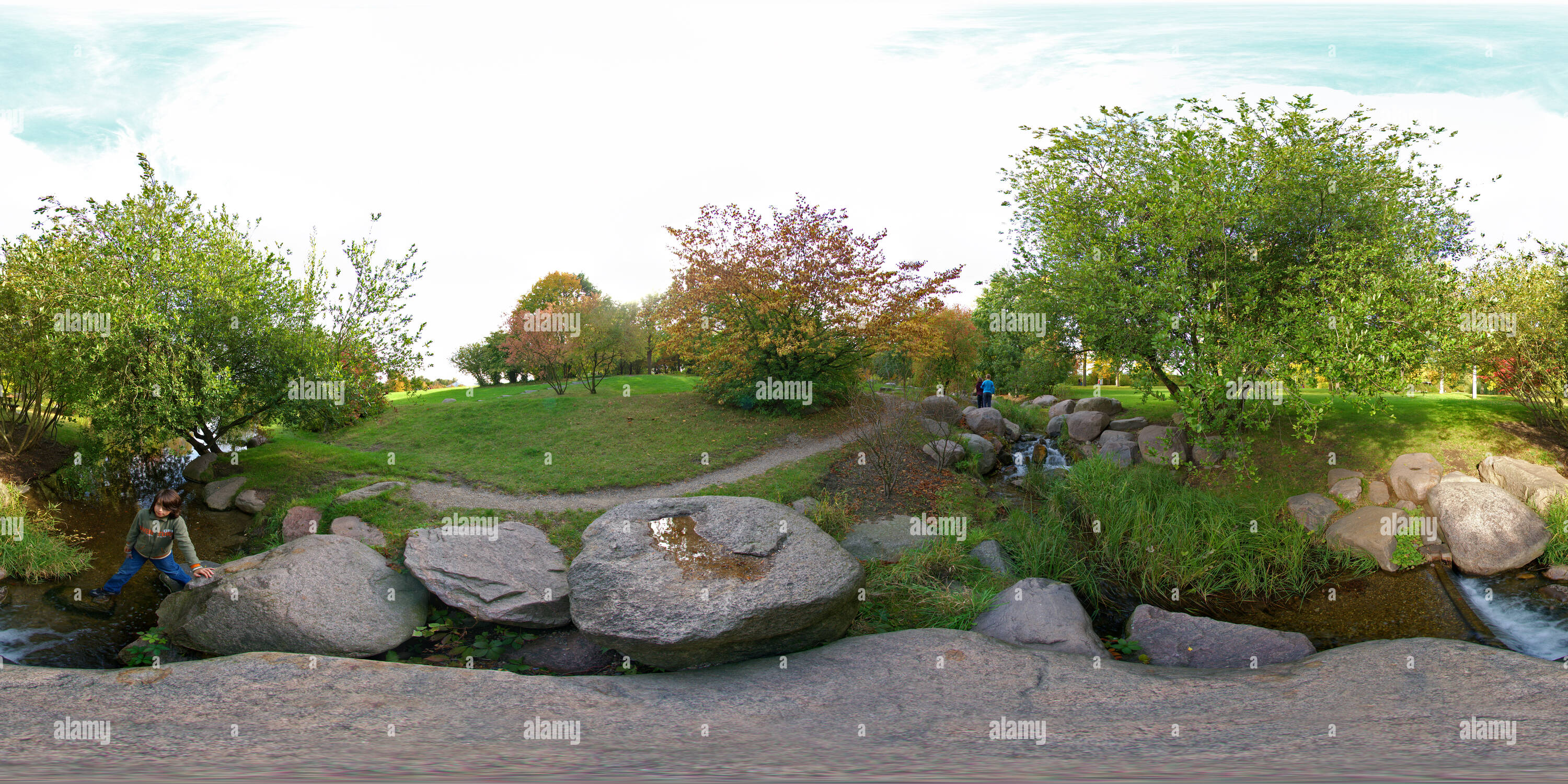 360° view of Britzer Garten Bach zum Irissee Alamy