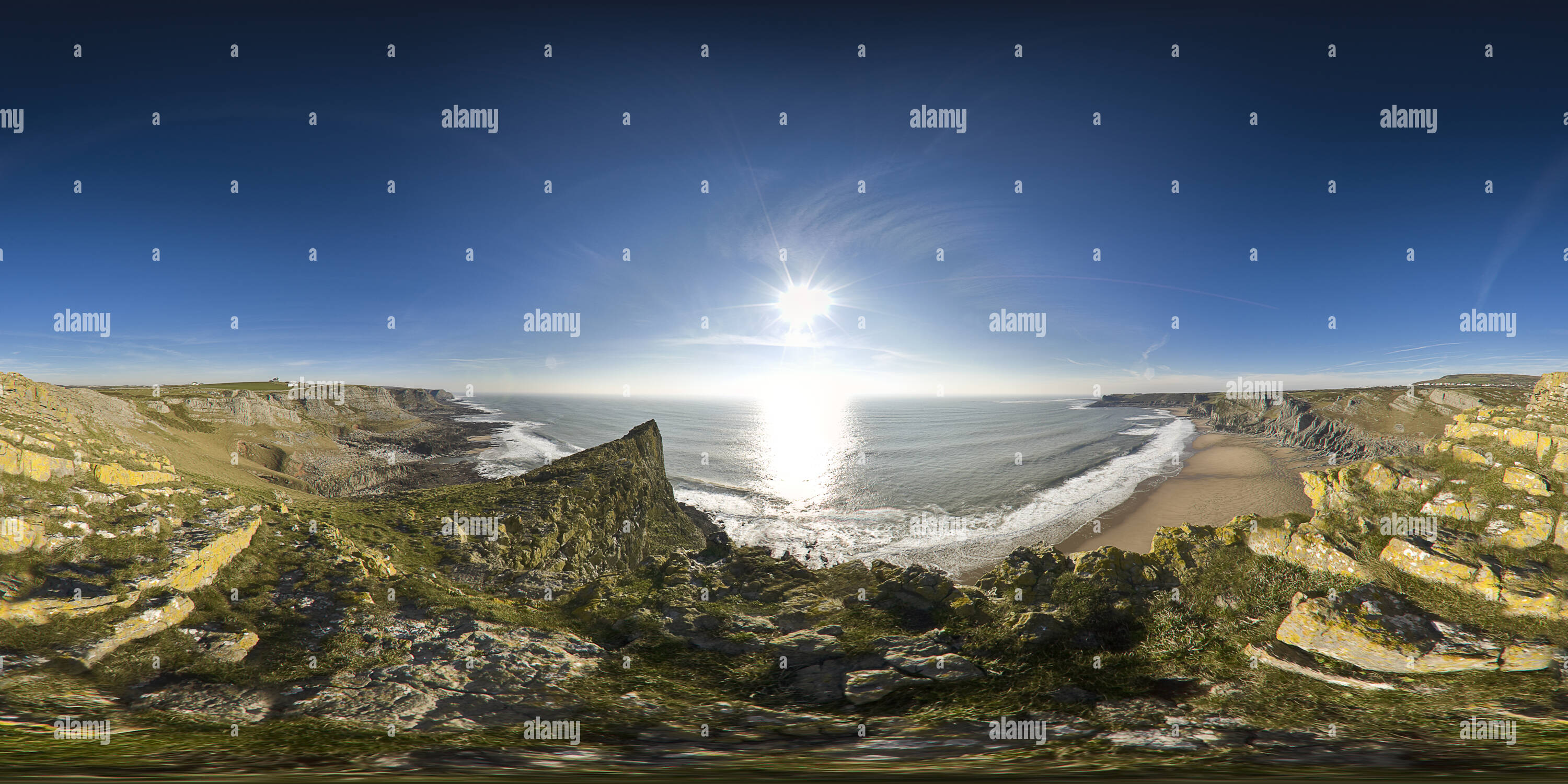 360° view of Thurba Head, Mewslade Bay, Gower Peninsula, West Glamorgan ...