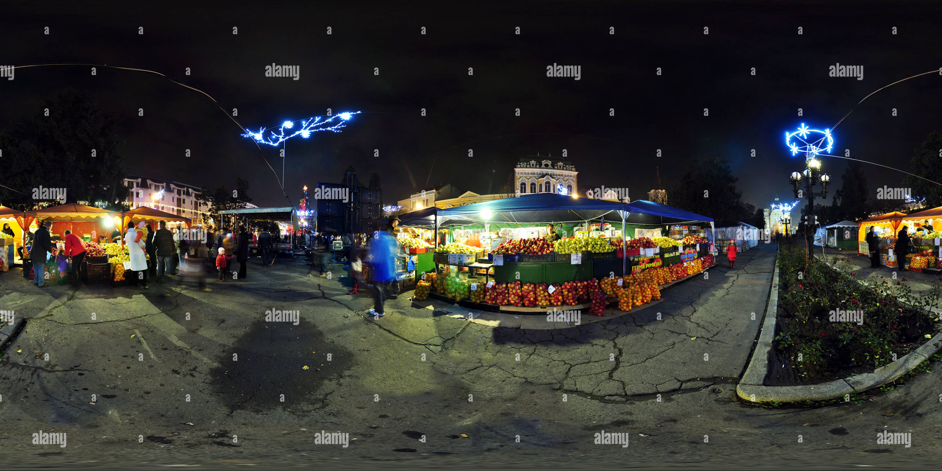 360 degree panoramic view of Apple Market in the Roses Square in Targu Mures