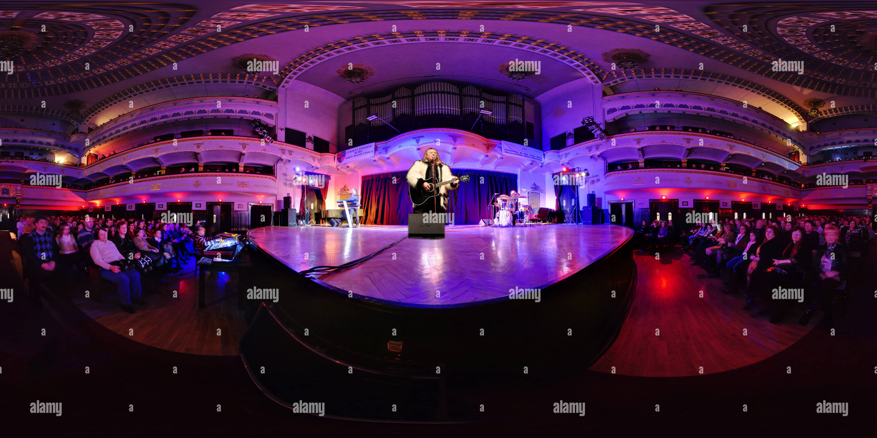 360 degree panoramic view of Stefan Hrusca, Romania's most known carol singer, in concert in Targu Mures