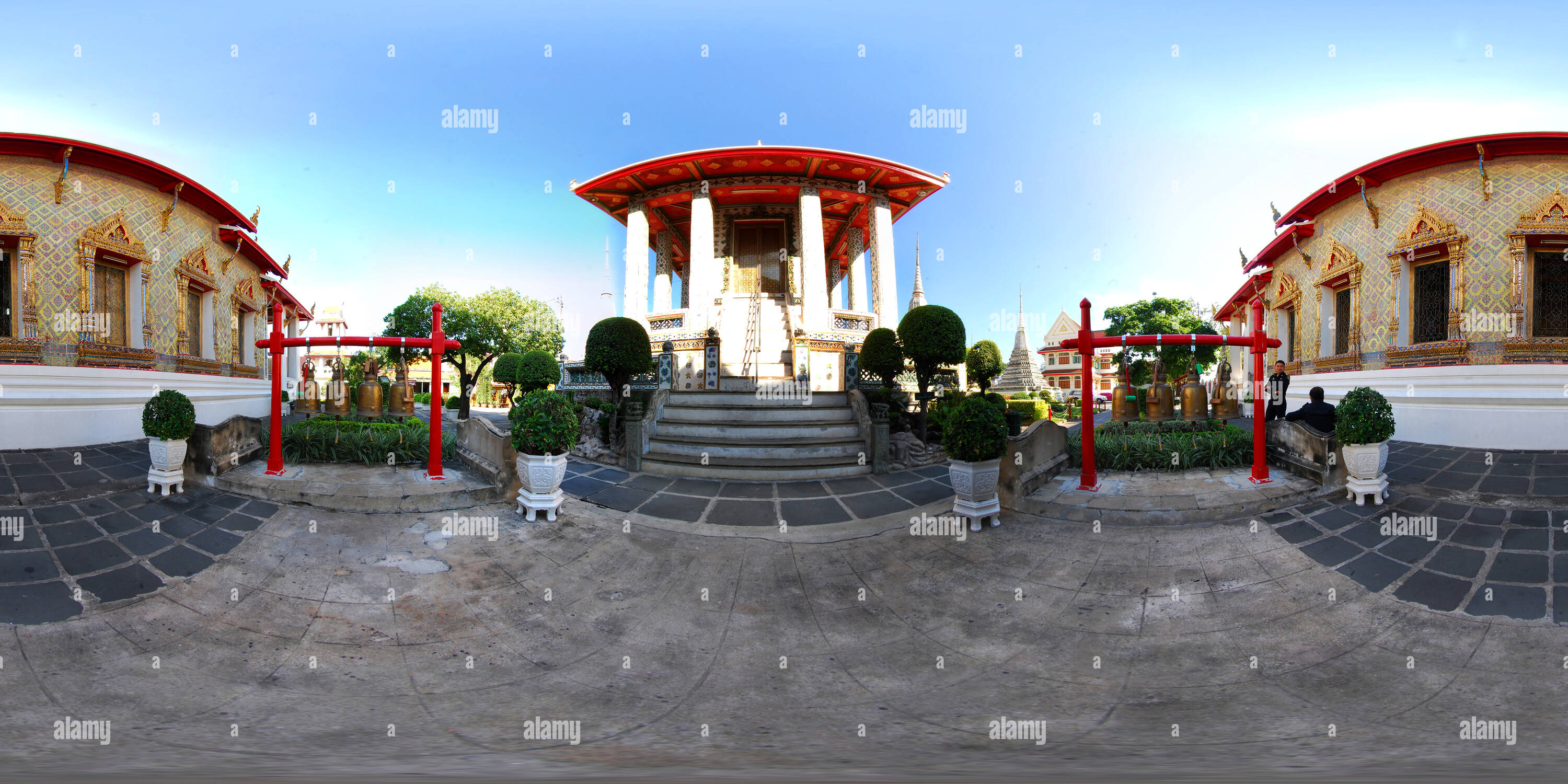 360 degree panoramic view of Buddha's Footprint Niche, Wat Arunratchatharam, Bangkok