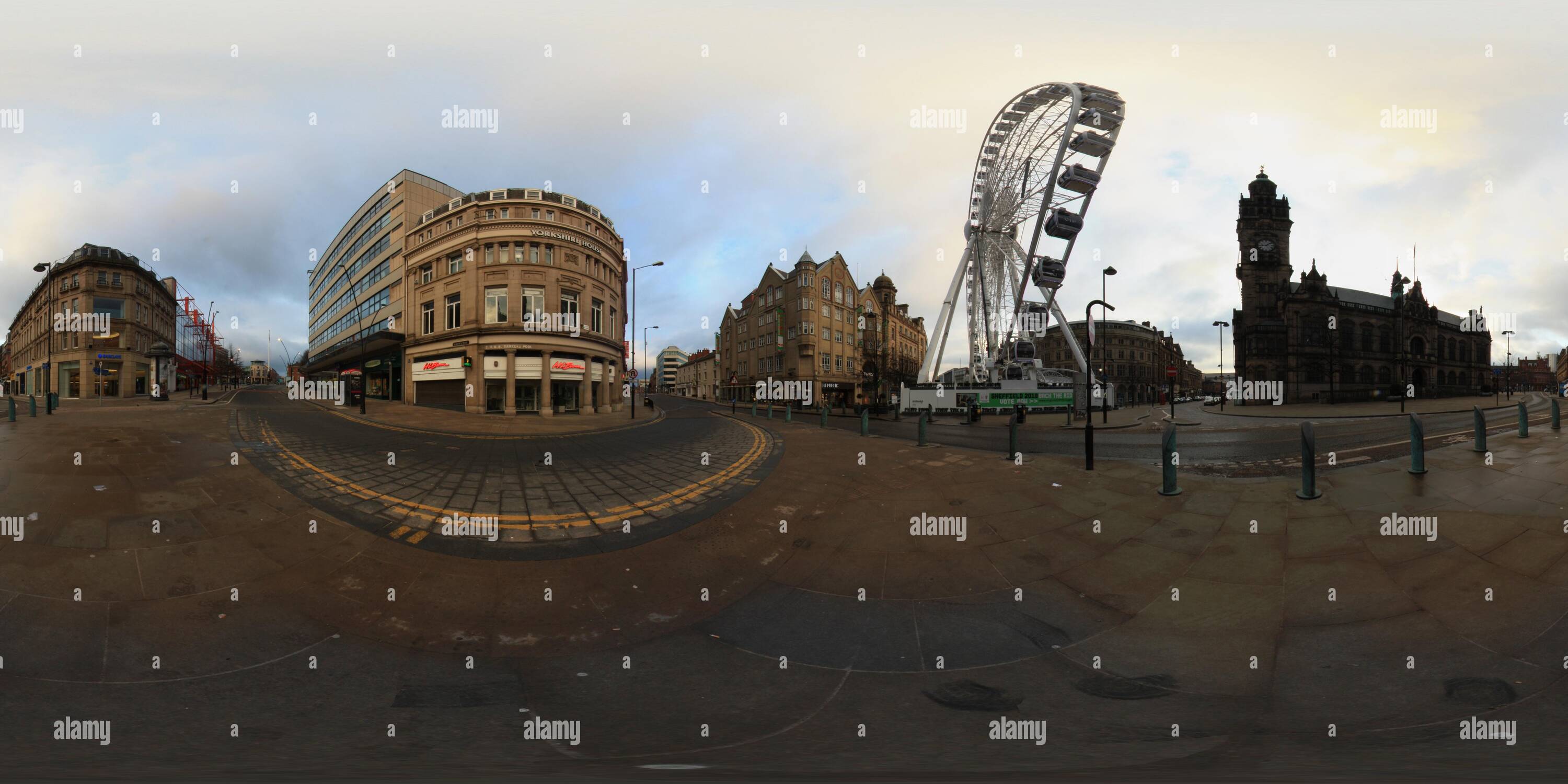 360° view of Sheffield, The Town Hall and Sheffield Wheel Alamy