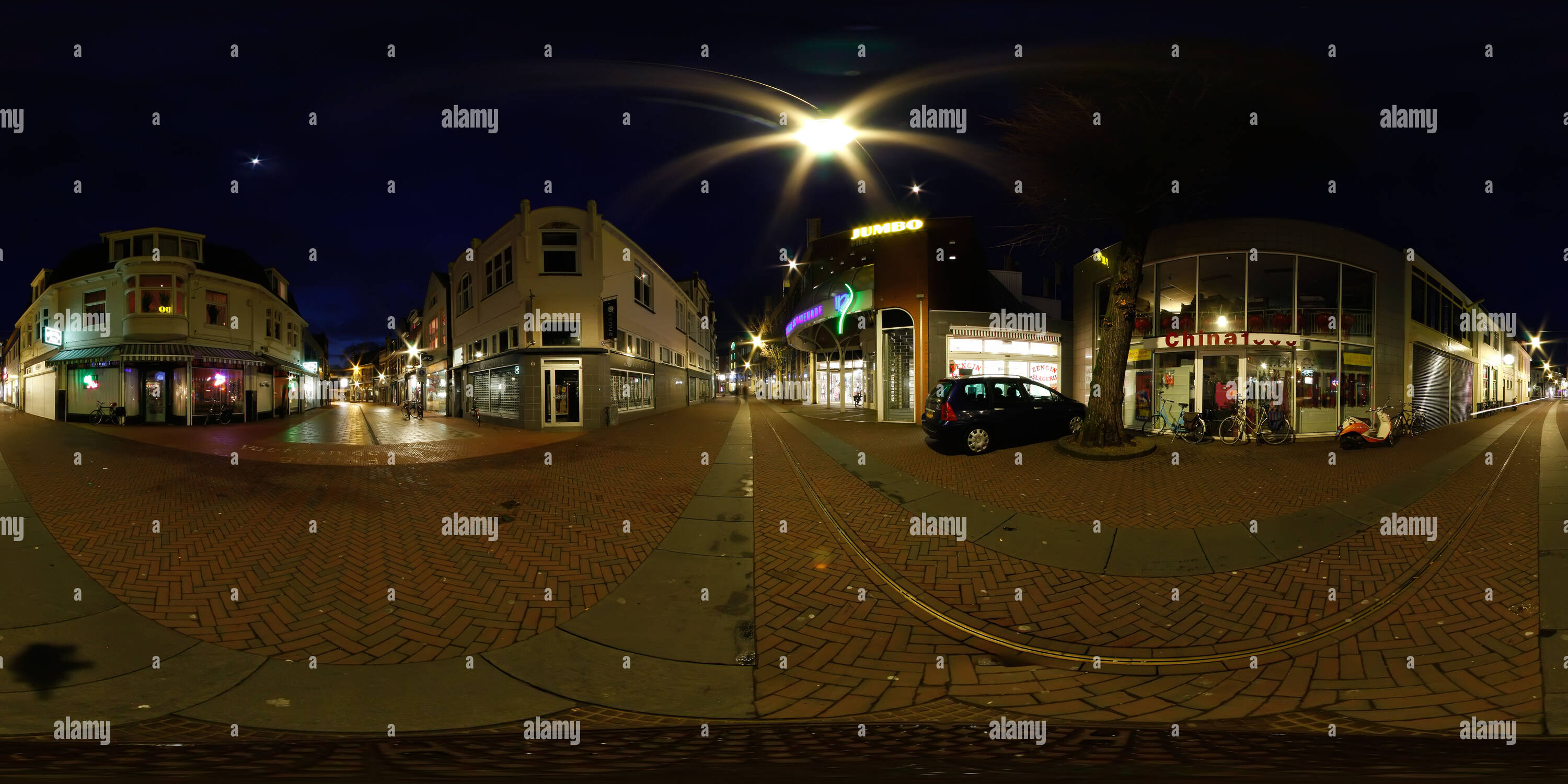 360 degree panoramic view of Enschede City Center at Night 3