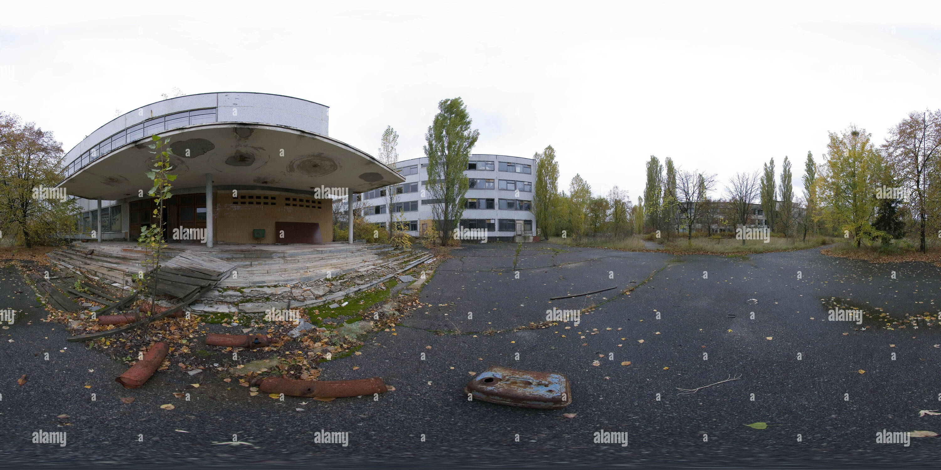 360 degree panoramic view of CHERNOBYL - School