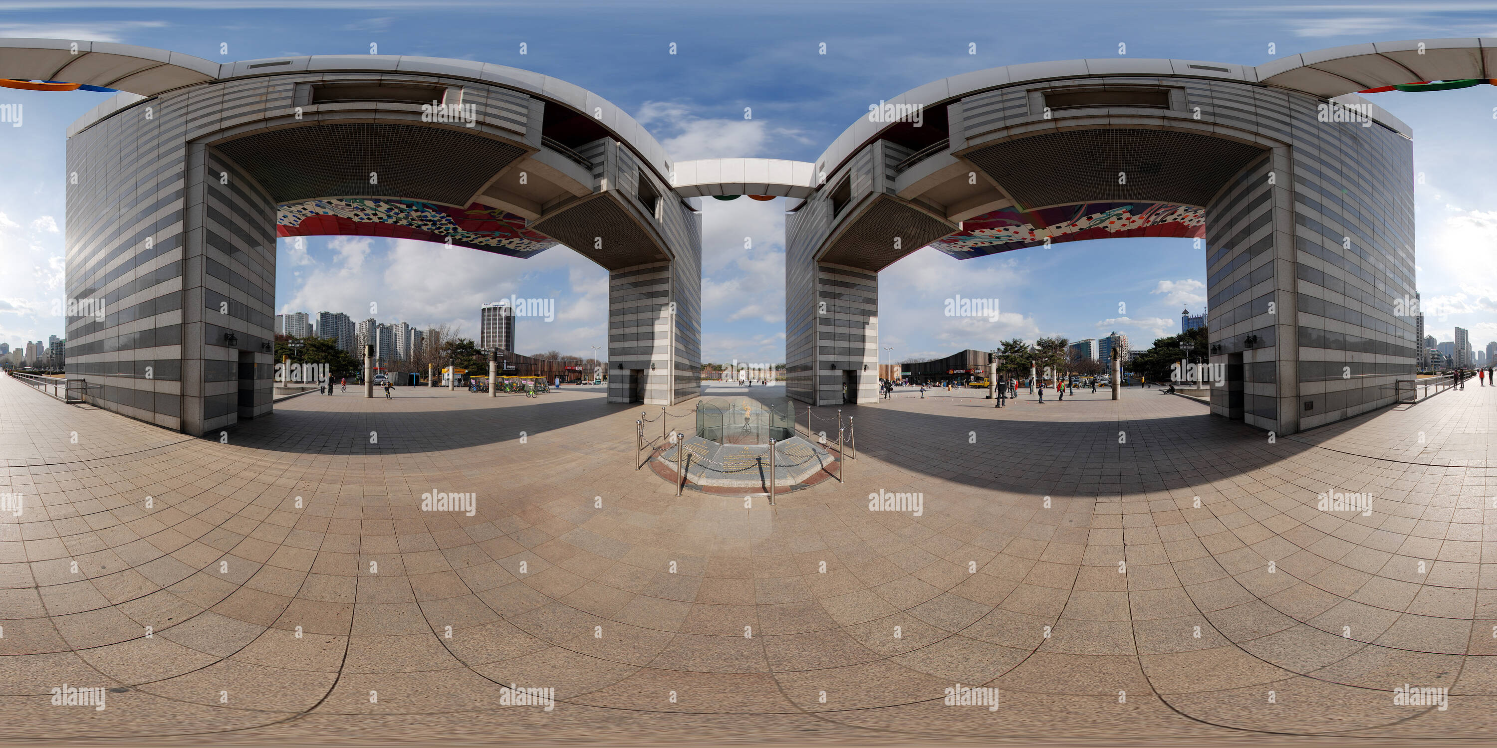 360 degree panoramic view of Sacred Fire, under the Gate of World Peace, Olympic Park