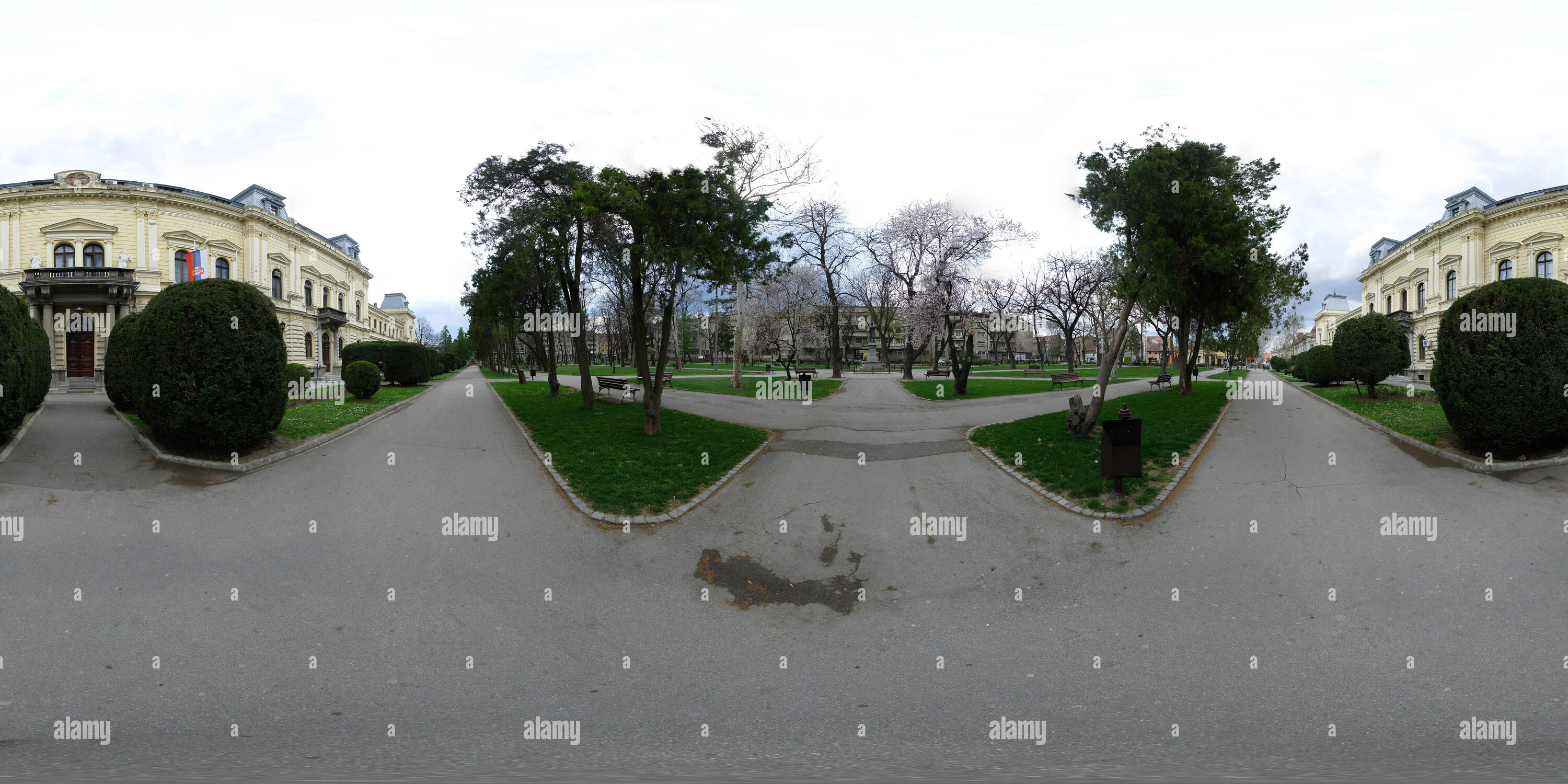 360 degree panoramic view of Central park in city of Požarevac