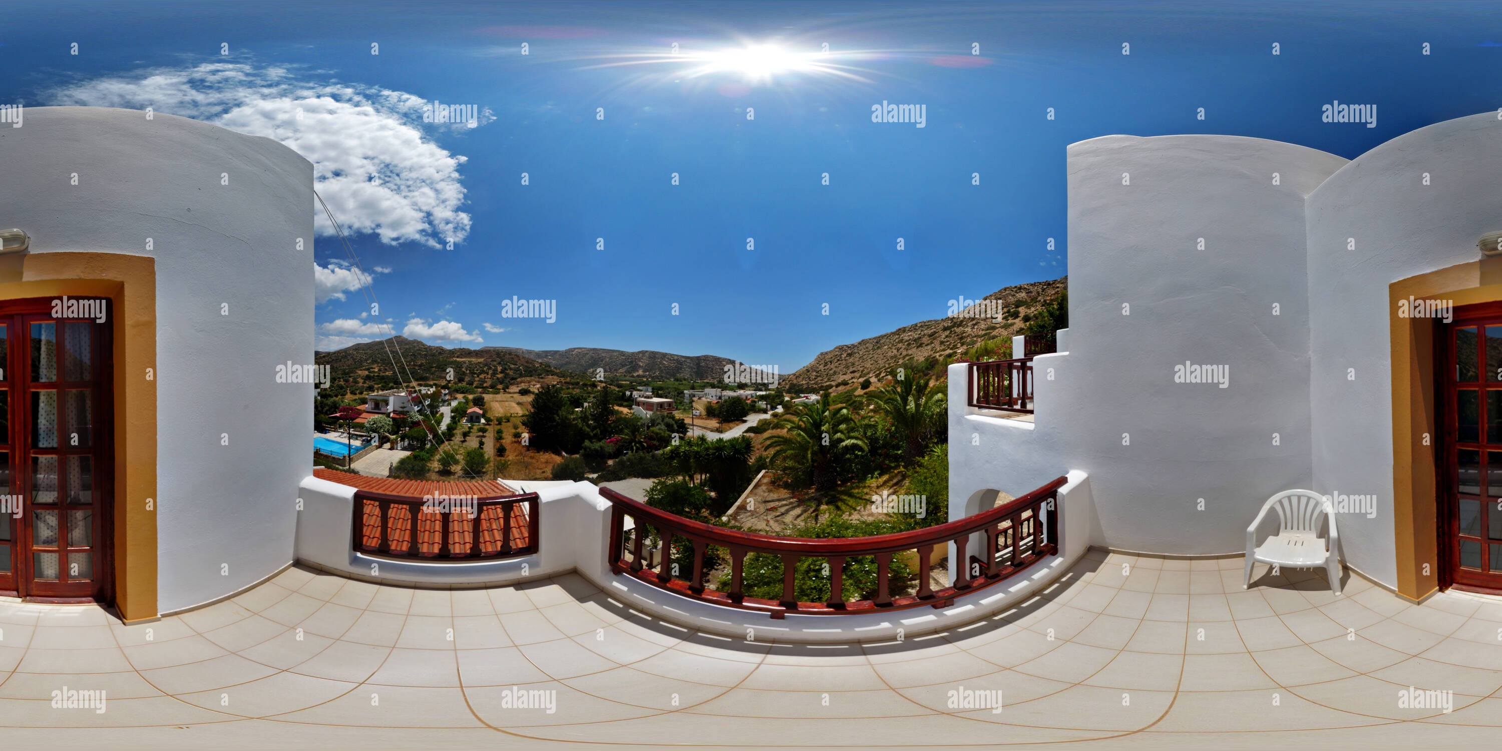Mathale Viweb 360° view of View to Matala Village from Sunrise Appartements - Alamy