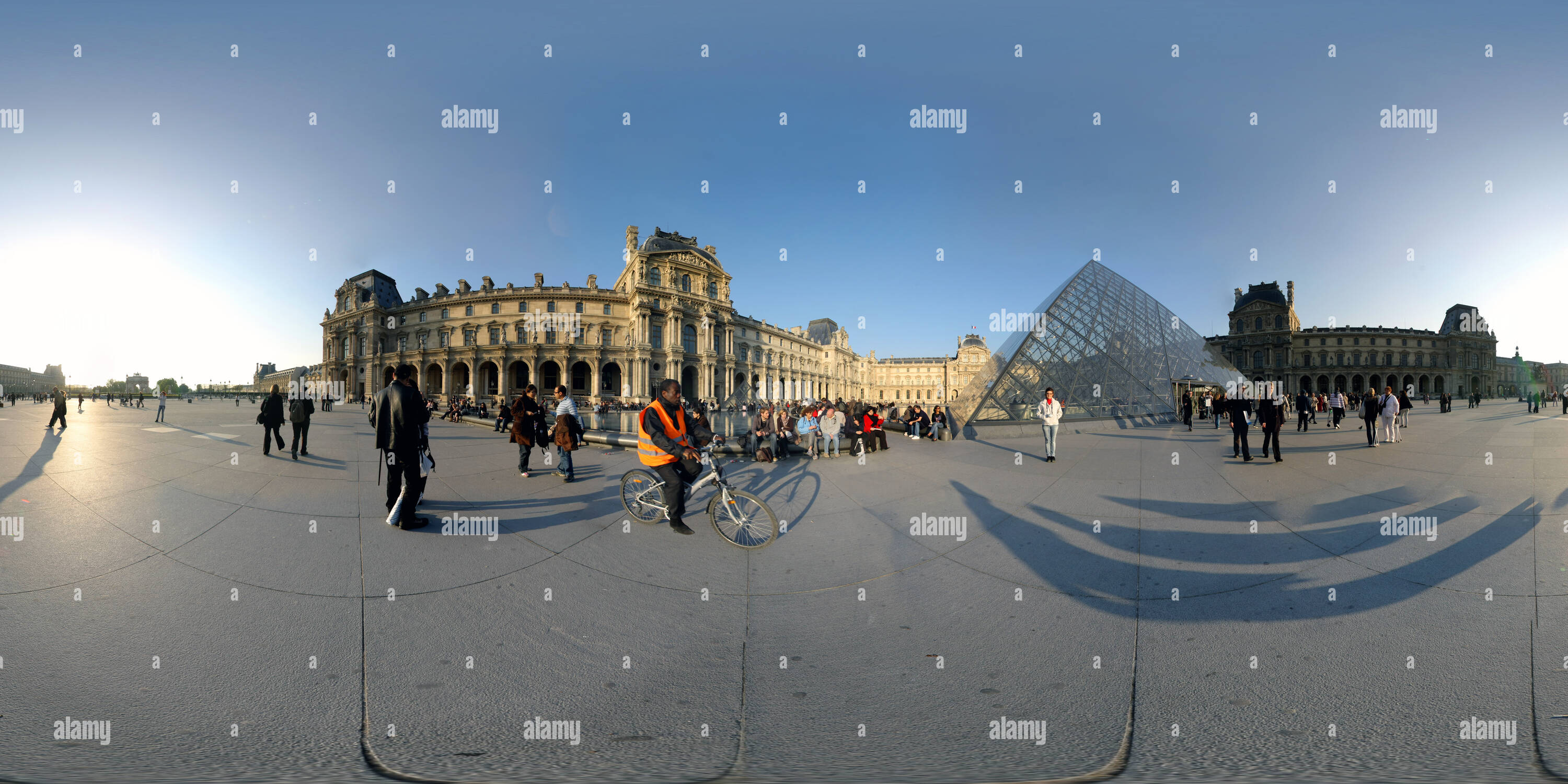 360 degree panoramic view of entrance to Louvre Museum