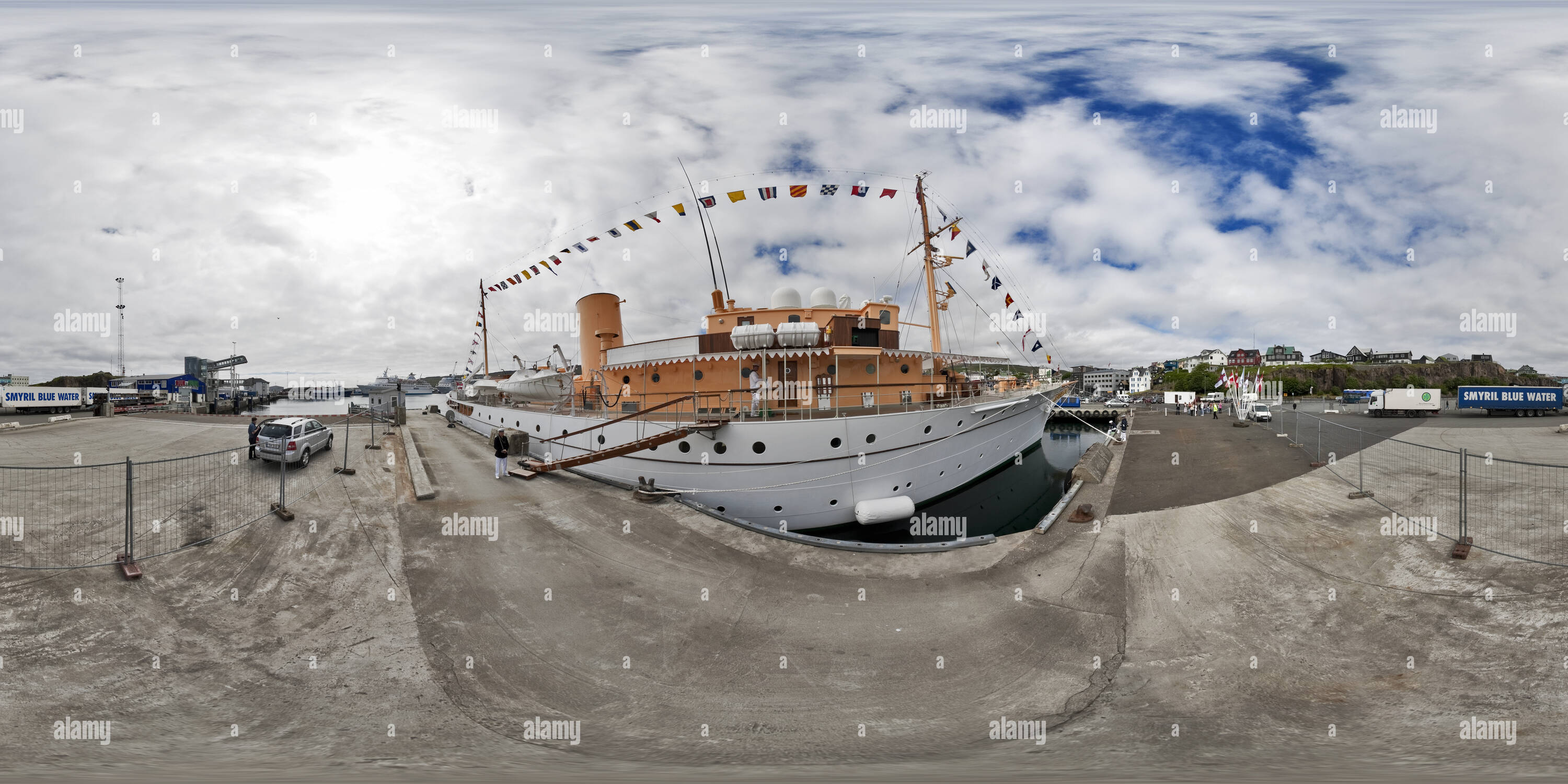 360 degree panoramic view of The Royal Yacht Dannebrog Visiting Torshavn