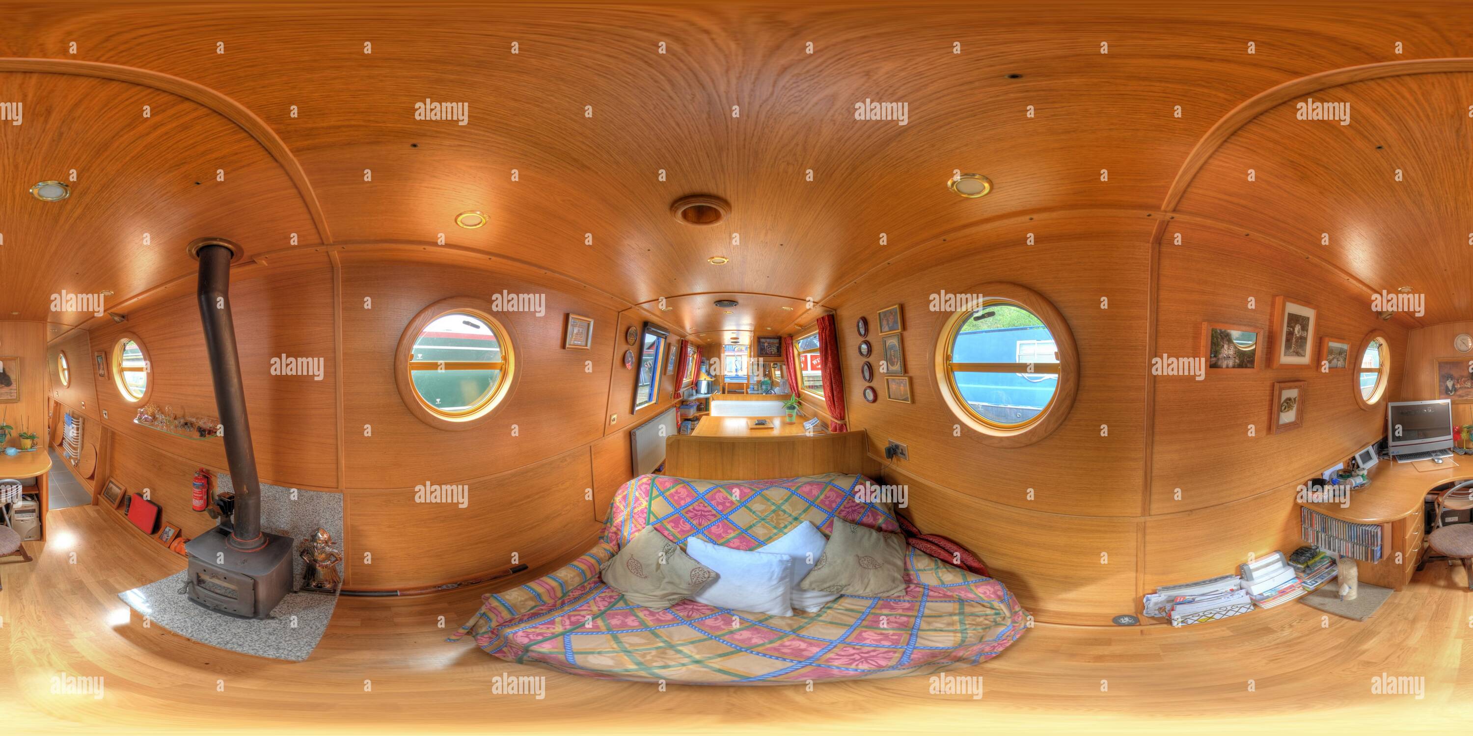 360 degree panoramic view of Narrowboat Interior